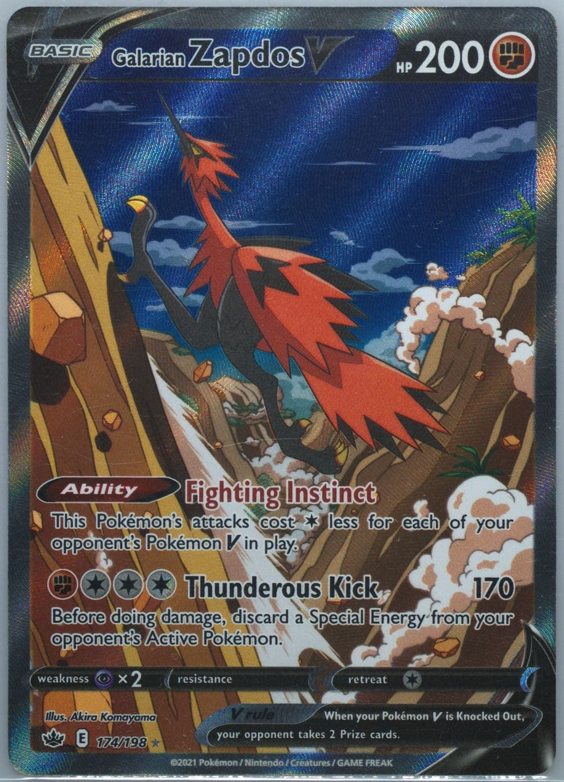 Full Art/Galarian Zapdos V (174) 2021 Pokemon Sword & Shield Chilling Reign