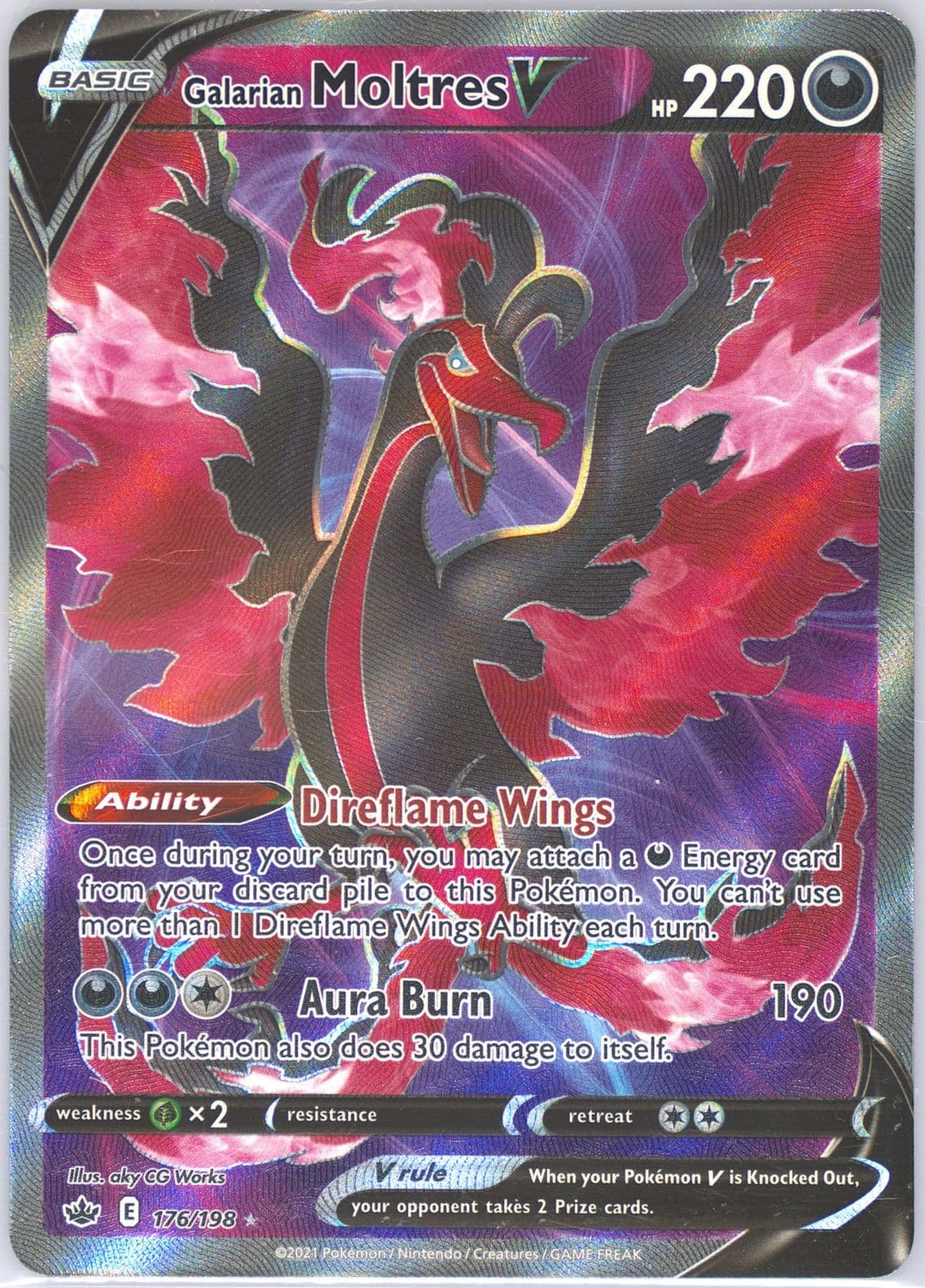 Full Art/Galarian Moltres V (176) 2021 Pokemon Sword & Shield Chilling Reign