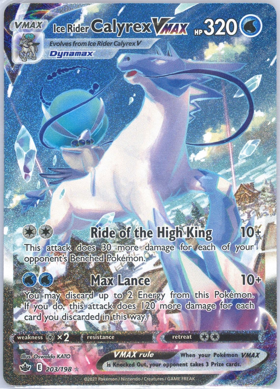 Full Art/Ice Rider Calyrex Vmax Secret (203) 2021 Pokemon Sword & Shield Chilling Reign
