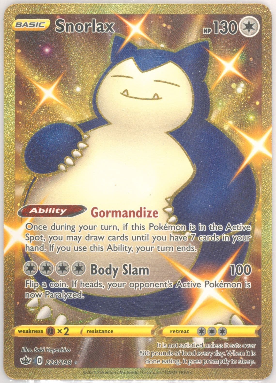 Full Art/Snorlax Secret (224) 2021 Pokemon Sword & Shield Chilling Reign