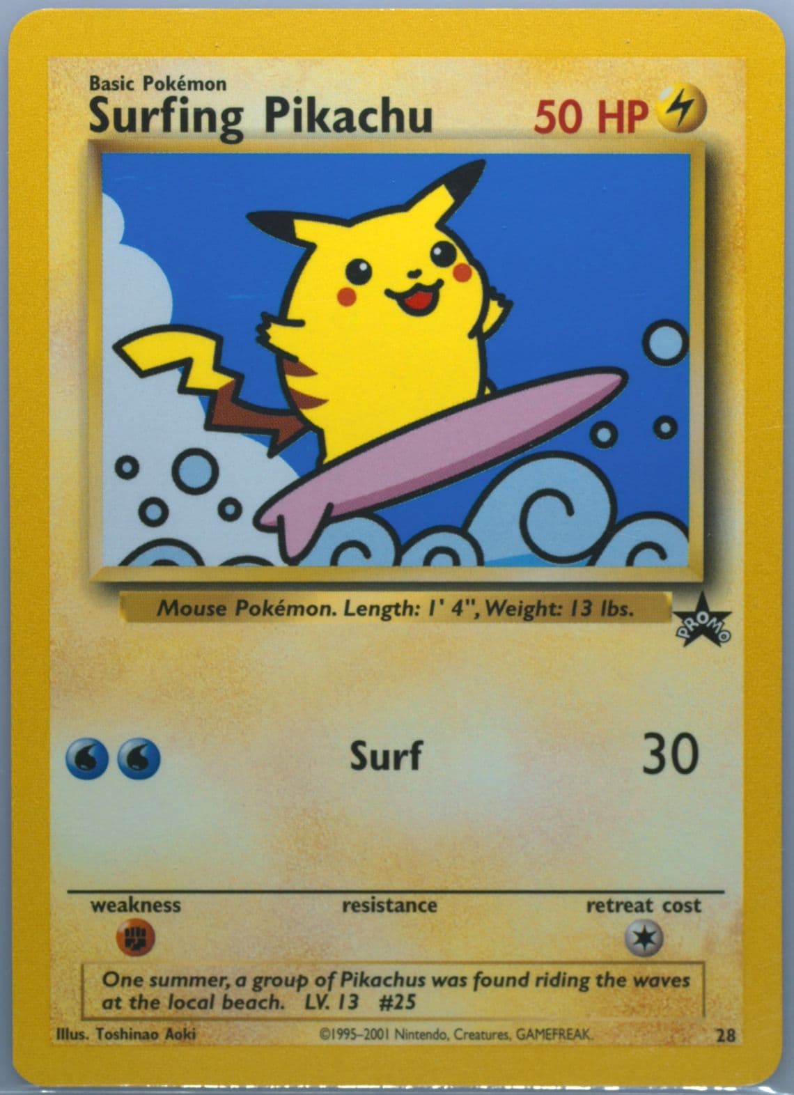 Surfing Pikachu Pokemon League (28) 2001 Pokemon Promo Black Star
