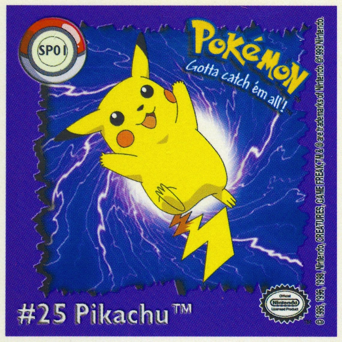 Pikachu (SP01) 1999 Pokemon Action Flipz Premier Edition Stickers