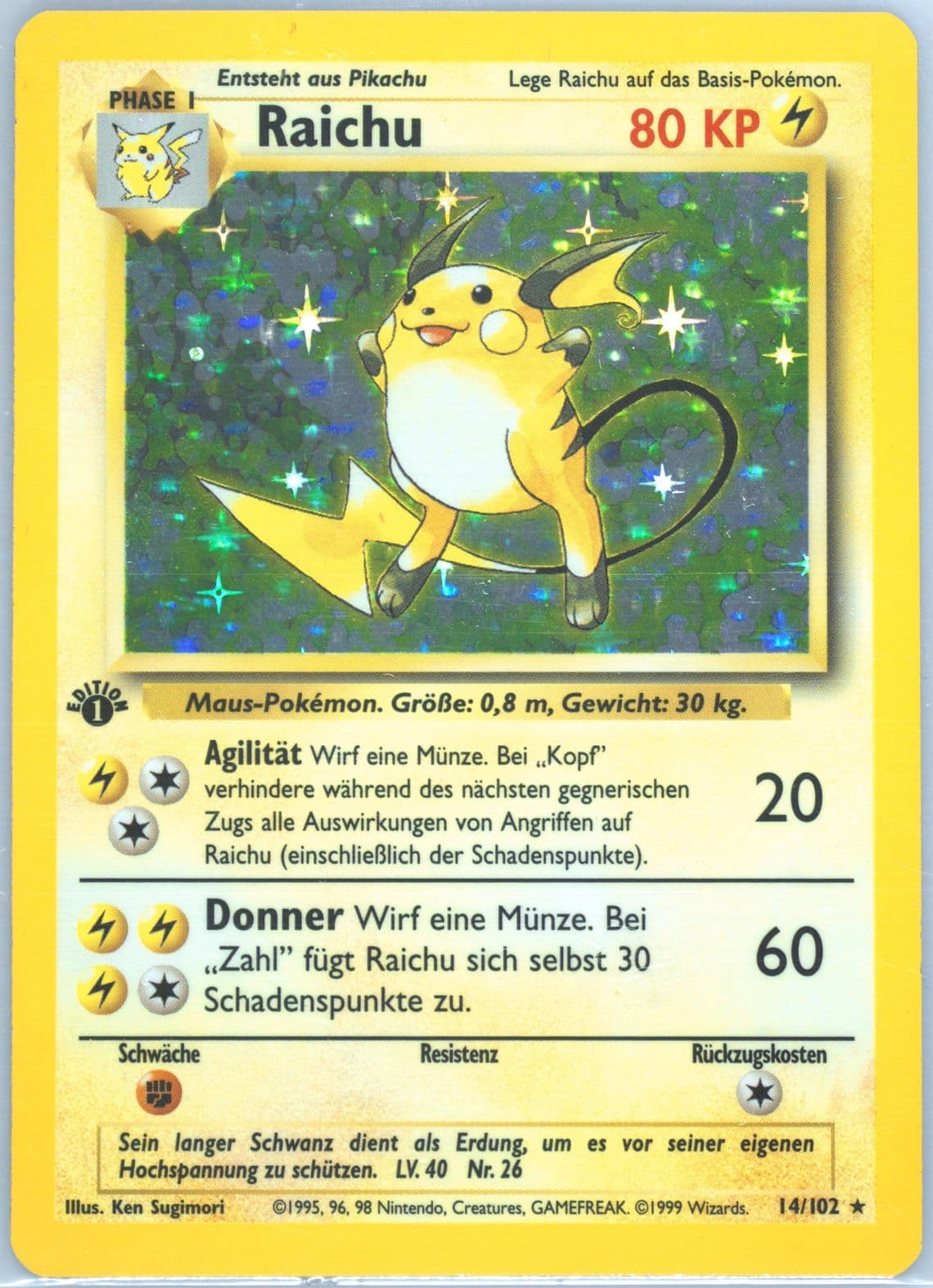 Raichu-Holo 1st Edition (14) 1999 Pokemon German