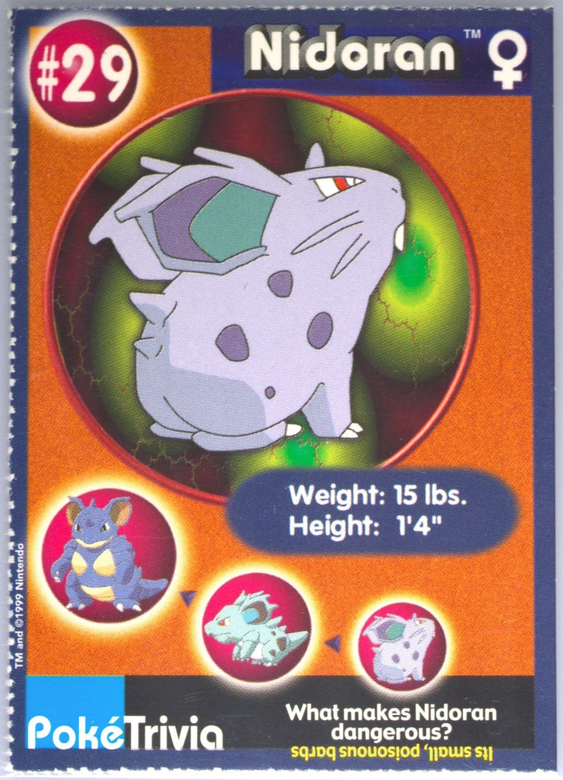 Nidoran Perforated (29) 1999 Pokemon Burger King