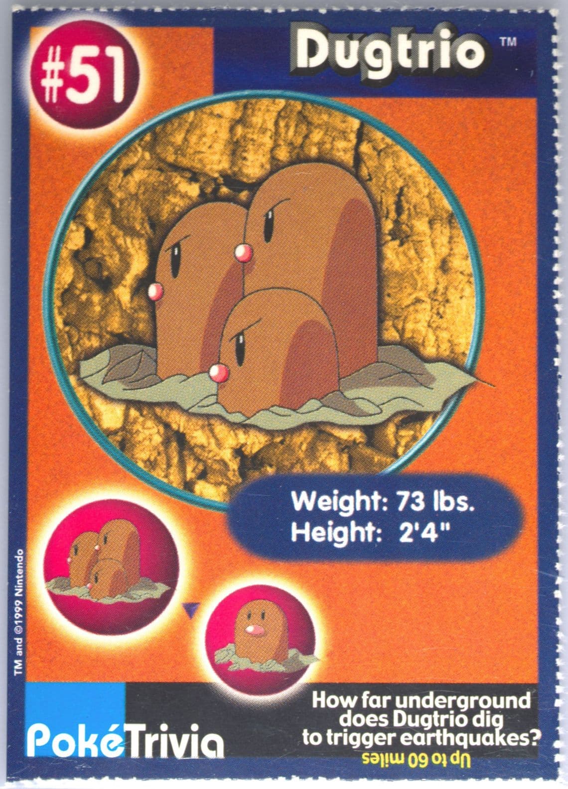 Dugtrio Perforated (51) 1999 Pokemon Burger King