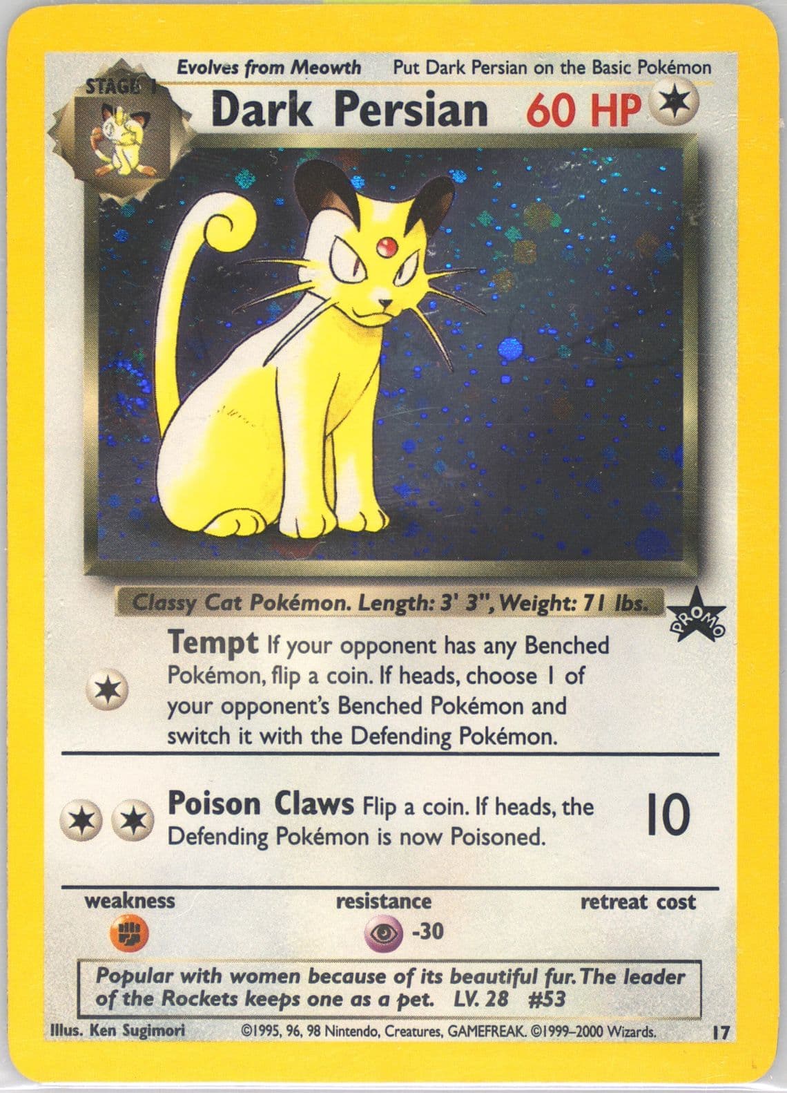 Dark Persian-Holo Nintendo Magazine-60 HP (17) 2000 Pokemon Game Promo