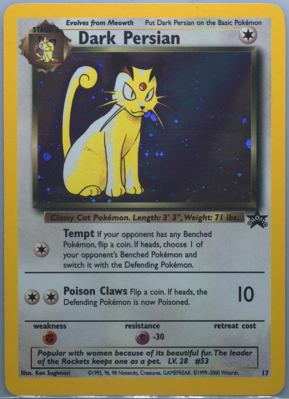 Dark Persian-Holo Nintendo Magazine-No 60 HP (17) 2000 Pokemon Game Promo