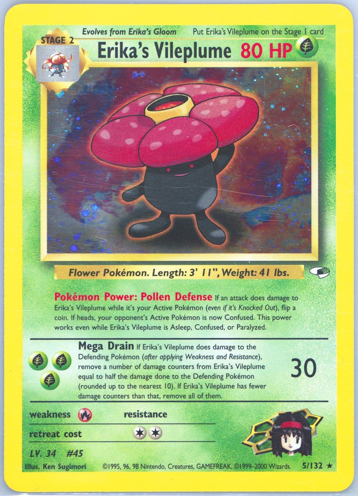 Erika's Vileplume Holo (5) 2000 Pokemon Gym Heroes