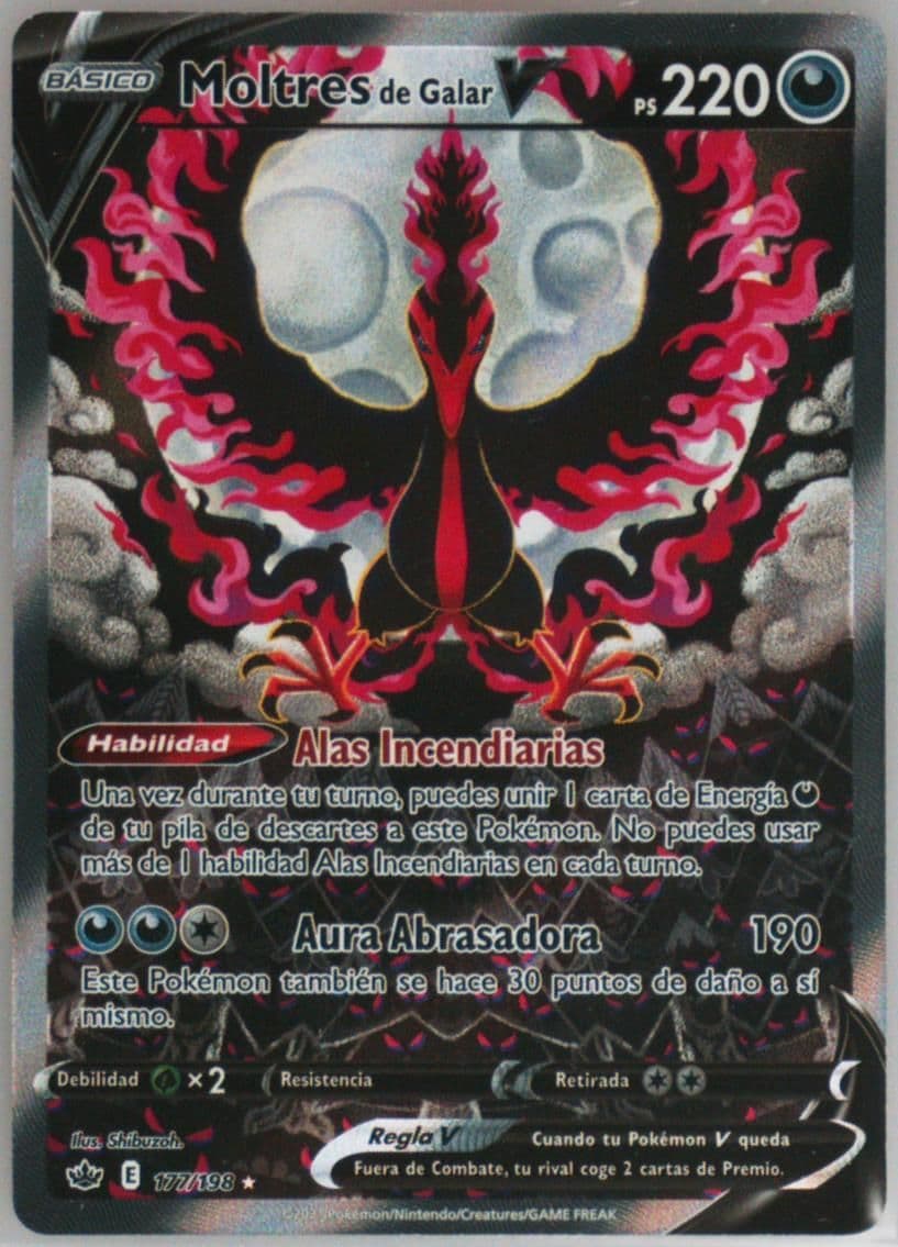 Full Art/Moltres de Galar V Spanish (177) 2021 Pokemon Sword & Shield Chilling Reign