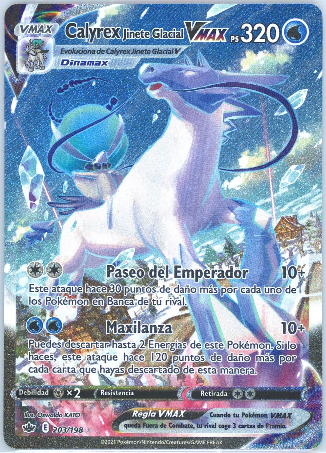 Full Art/Calyrex Jinete Glacial Vmax Spanish-Secret (203) 2021 Pokemon Sword & Shield Chilling Reign