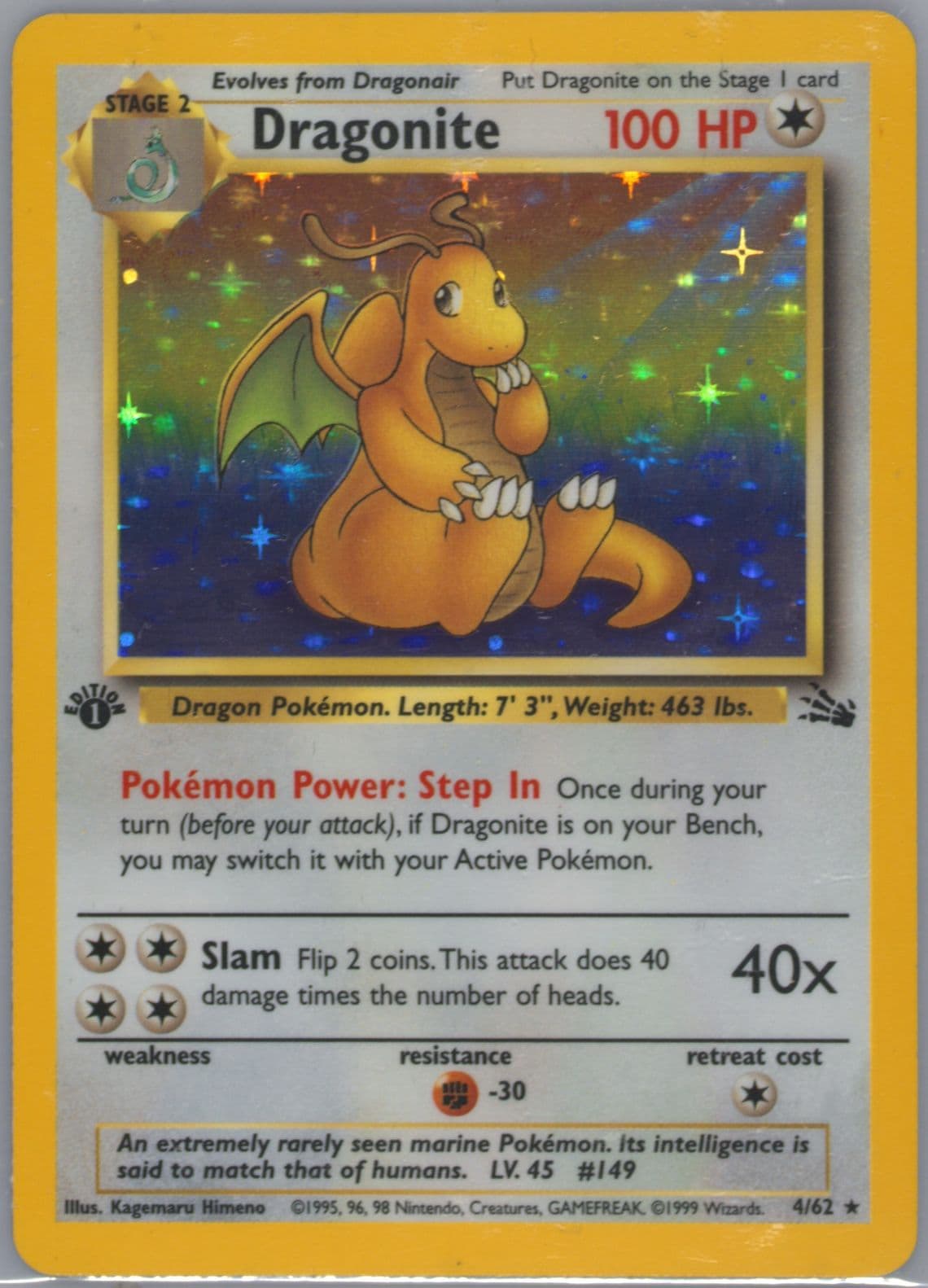 Dragonite-Holo 1st Edition (4) 1999 Pokemon Fossil