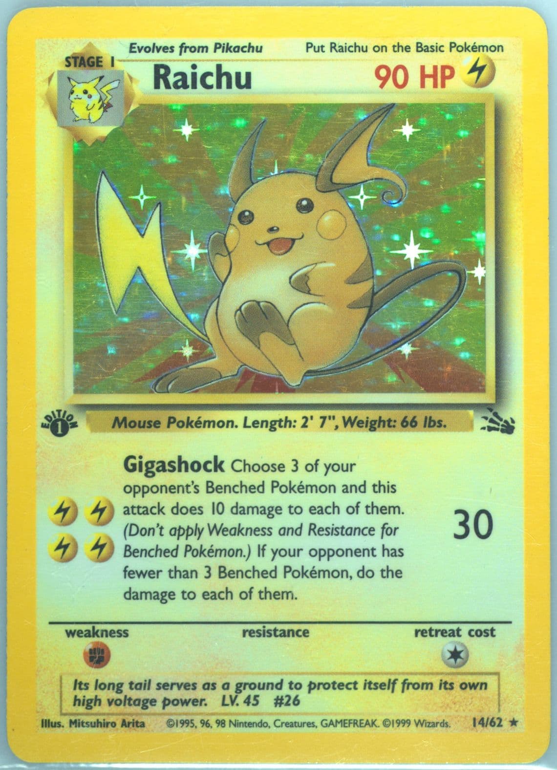 Raichu-Holo 1st Edition (14) 1999 Pokemon Fossil