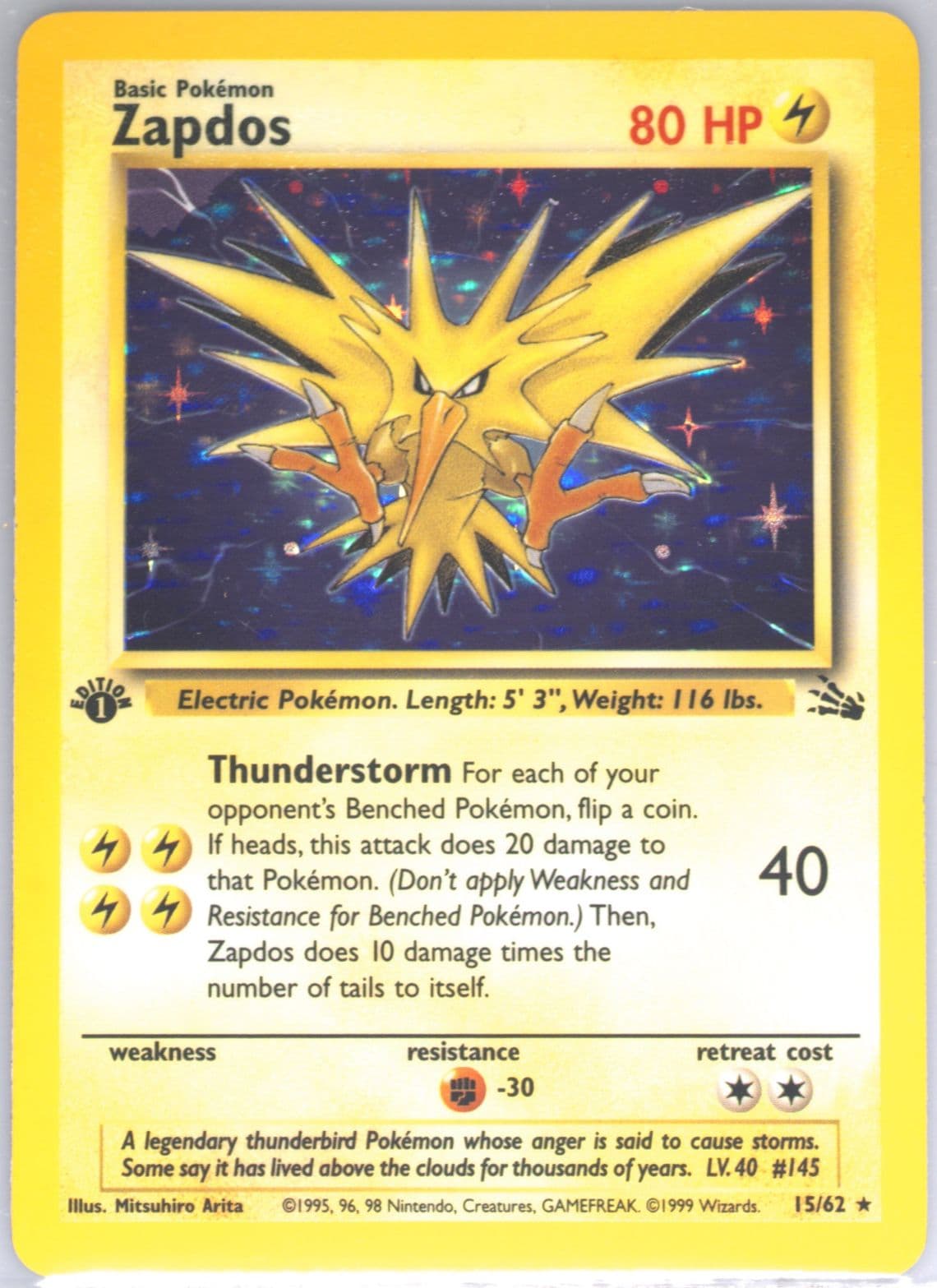 Zapdos-Holo 1st Edition (15) 1999 Pokemon Fossil