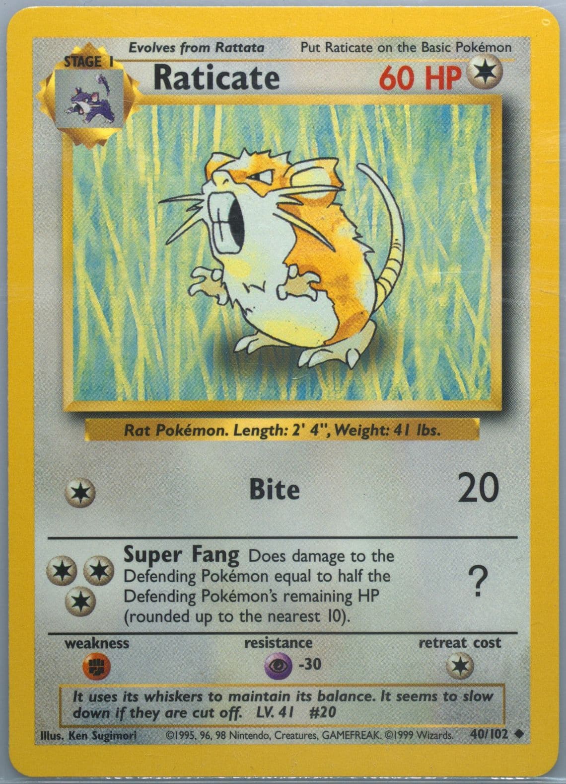 Raticate (40) 1999 Pokemon Game