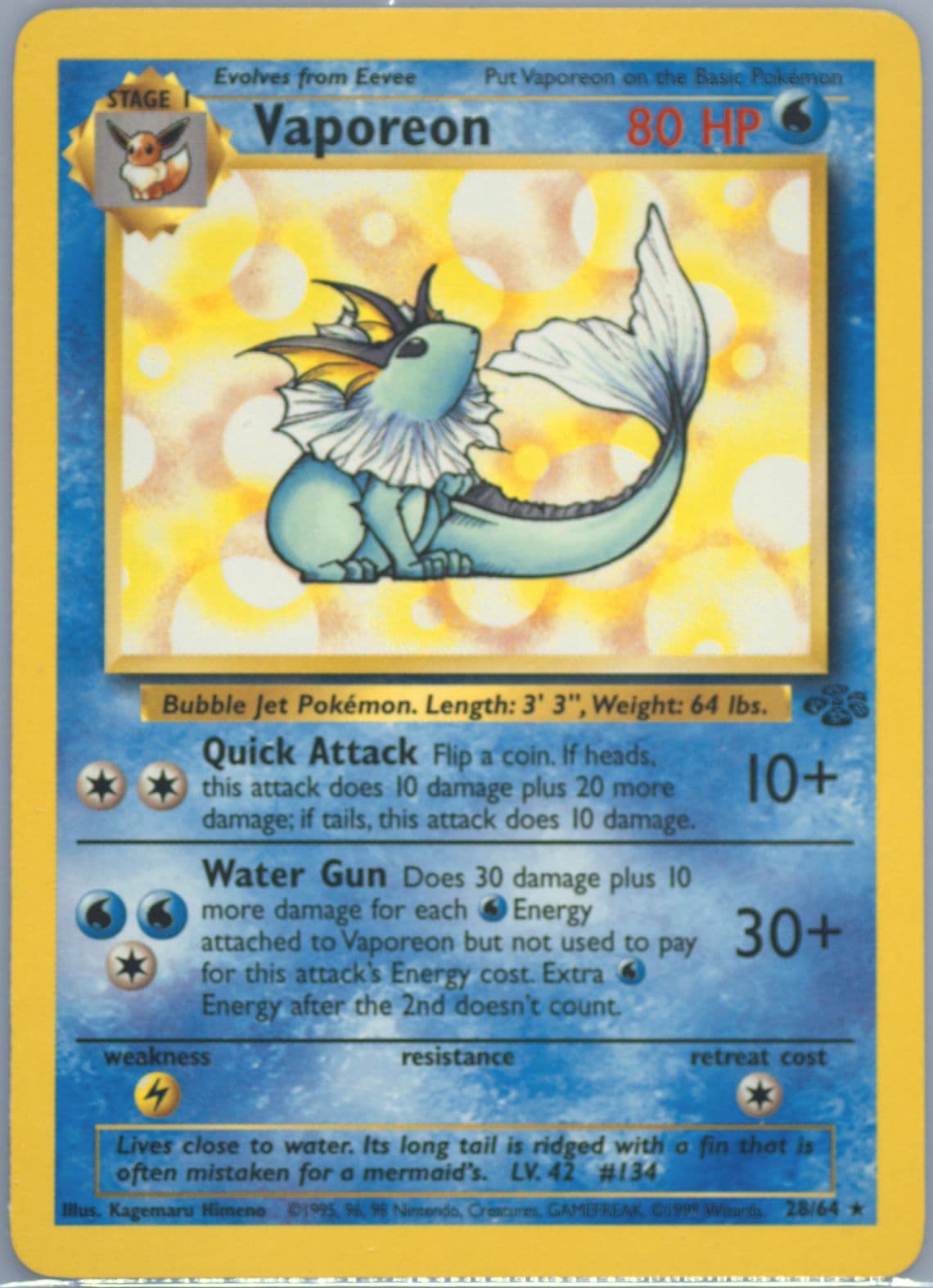 Vaporeon (28) 1999 Pokemon Jungle