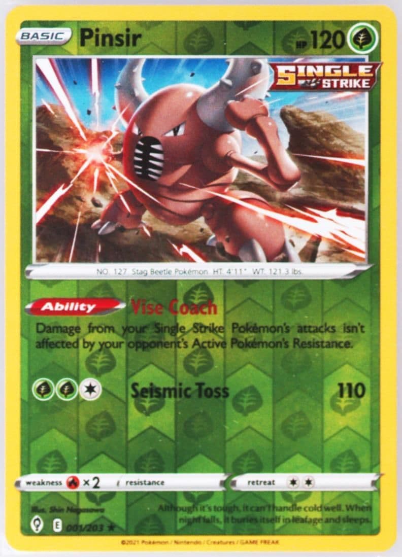 Pinsir-Reverse Foil (001) 2021 Pokemon Sword & Shield Evolving Skies