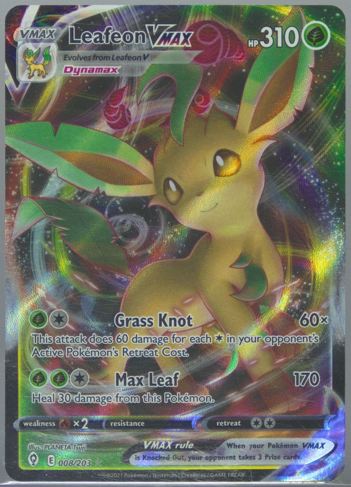 Full Art/Leafeon Vmax (008) 2021 Pokemon Sword & Shield Evolving Skies