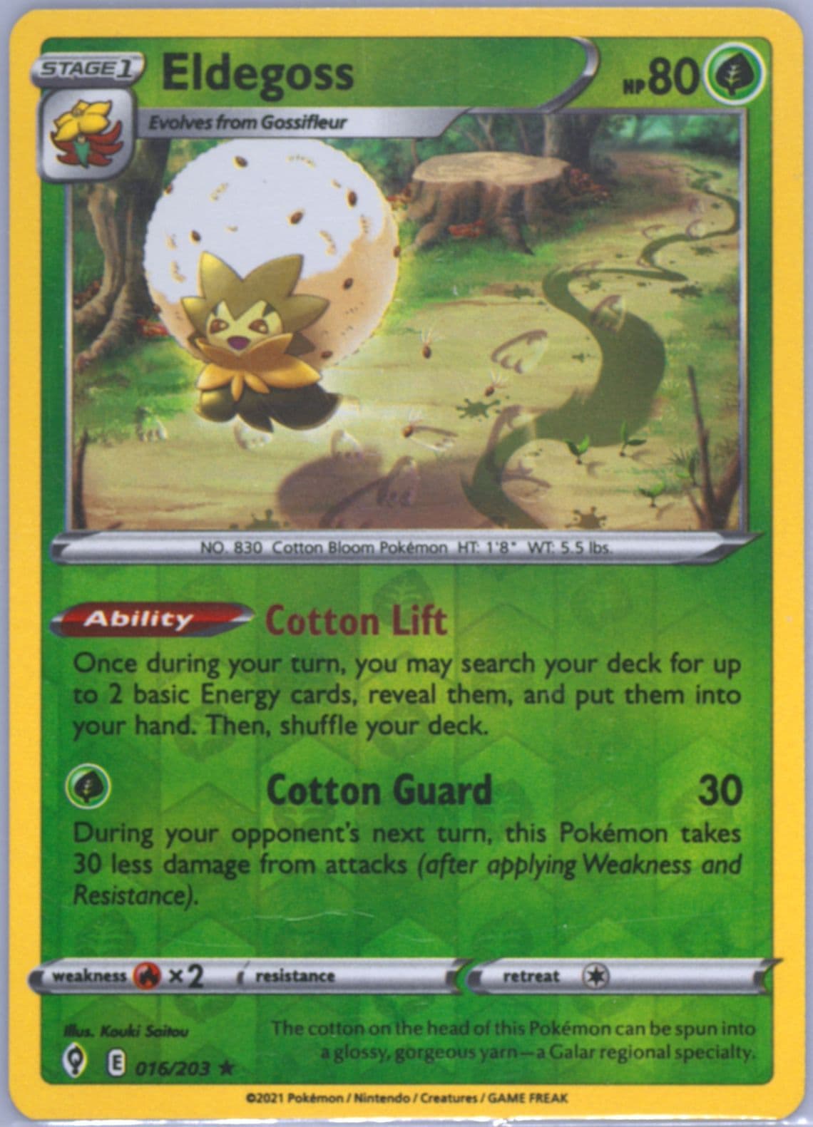 Eldegoss-Reverse Foil (016) 2021 Pokemon Sword & Shield Evolving Skies