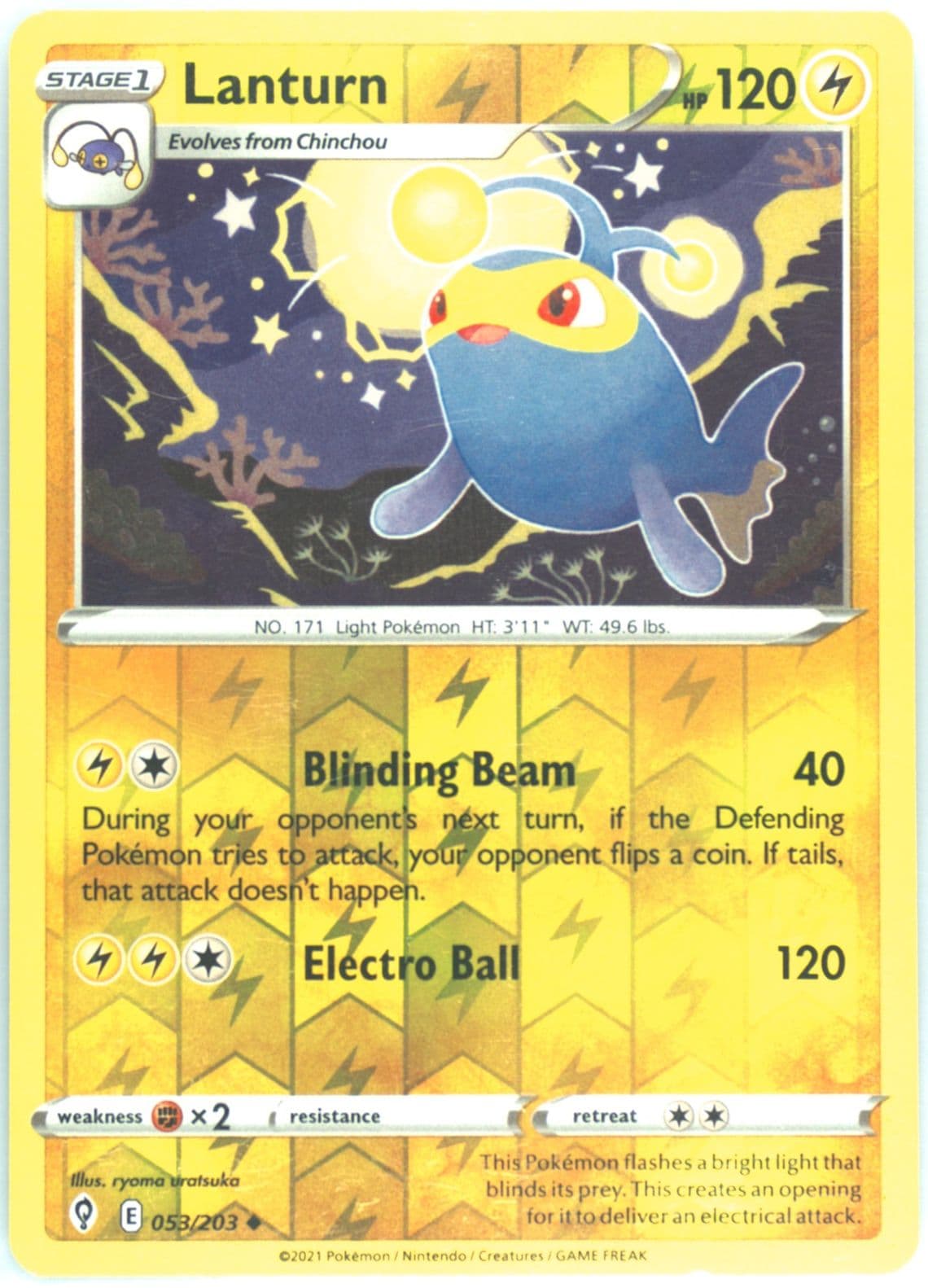 Lanturn-Reverse Foil (053) 2021 Pokemon Sword & Shield Evolving Skies