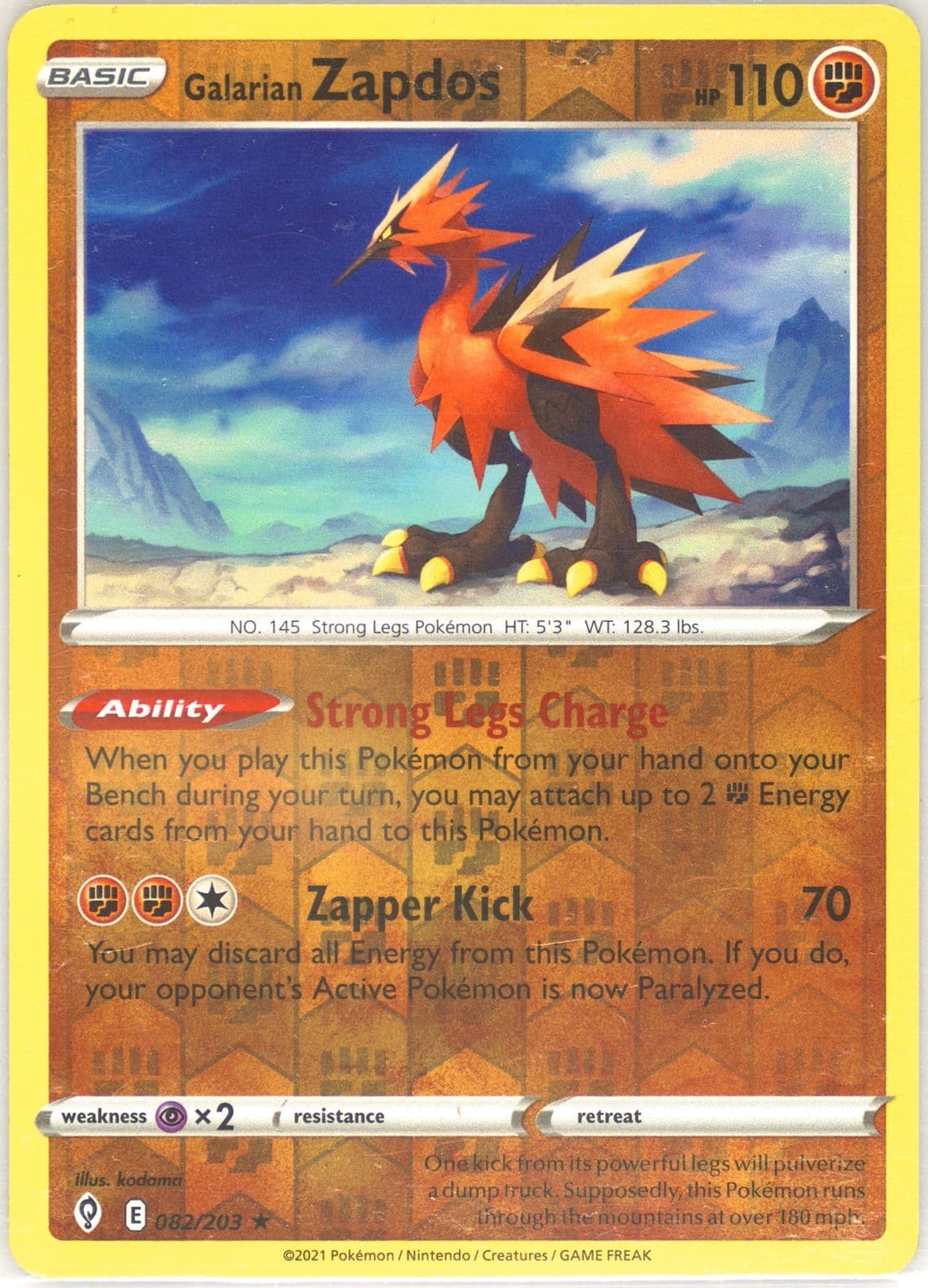 Galarian Zapdos-Reverse Foil (082) 2021 Pokemon Sword & Shield Evolving Skies