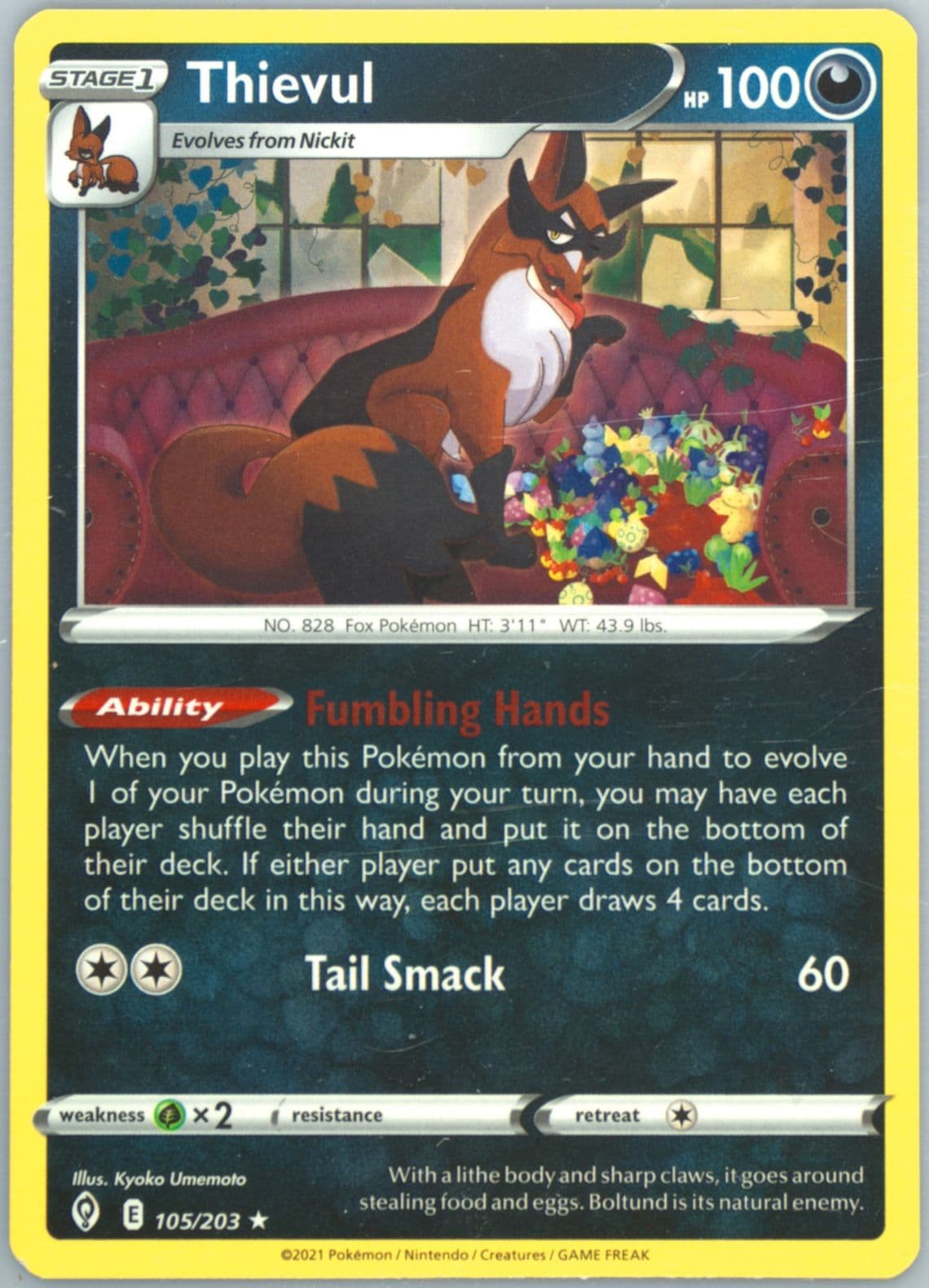 Thievul (105) 2021 Pokemon Sword & Shield Evolving Skies