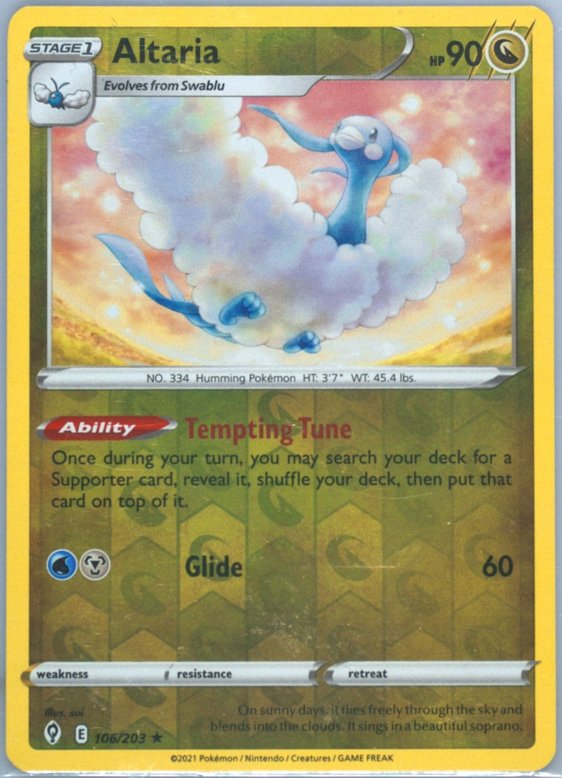 Altaria-Reverse Foil (106) 2021 Pokemon Sword & Shield Evolving Skies
