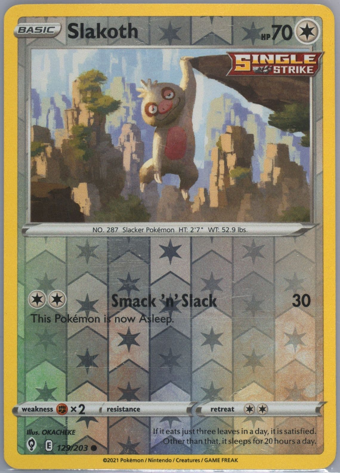 Slakoth-Reverse Foil (129) 2021 Pokemon Sword & Shield Evolving Skies