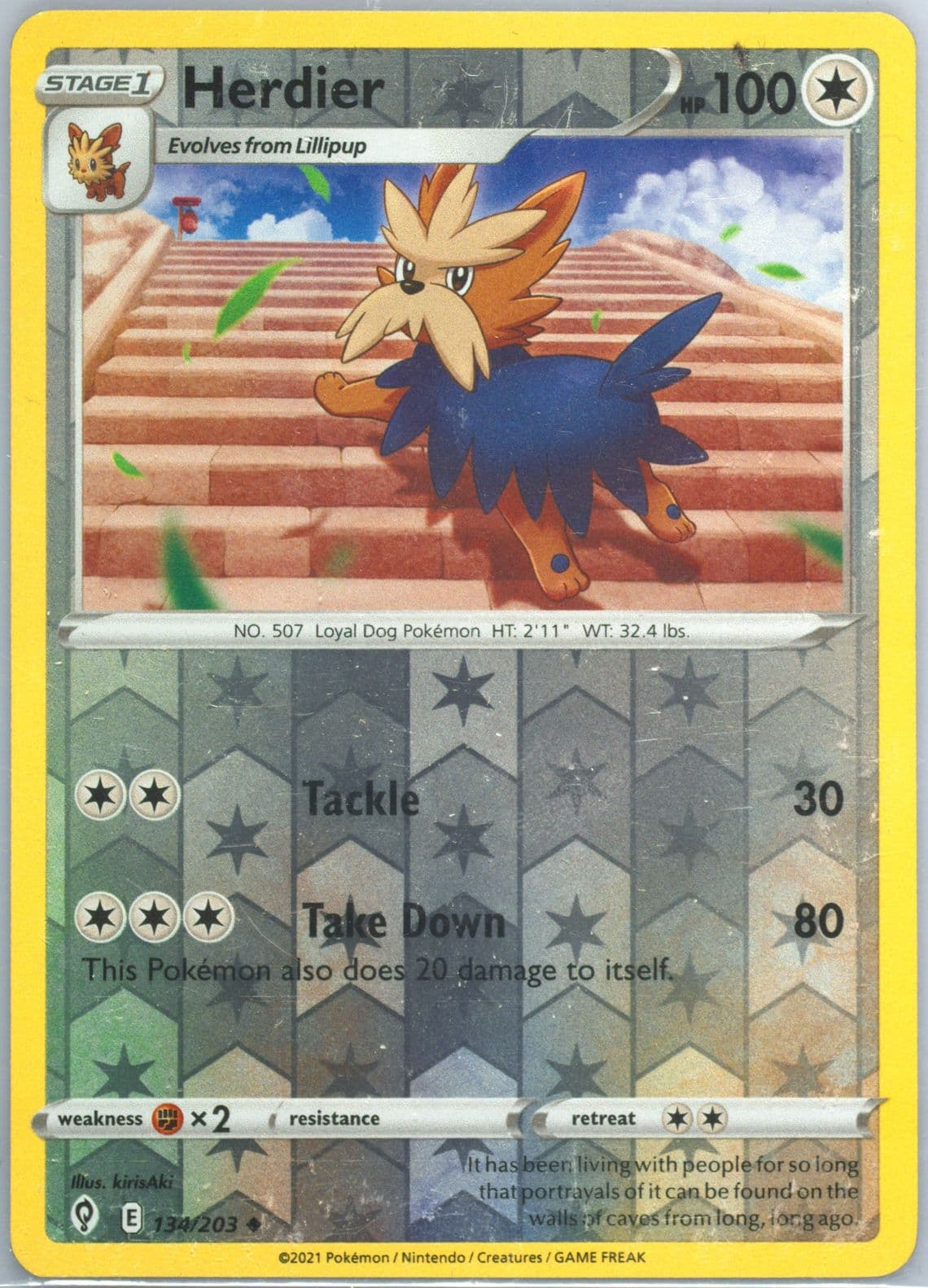 Herdier-Reverse Foil (134) 2021 Pokemon Sword & Shield Evolving Skies