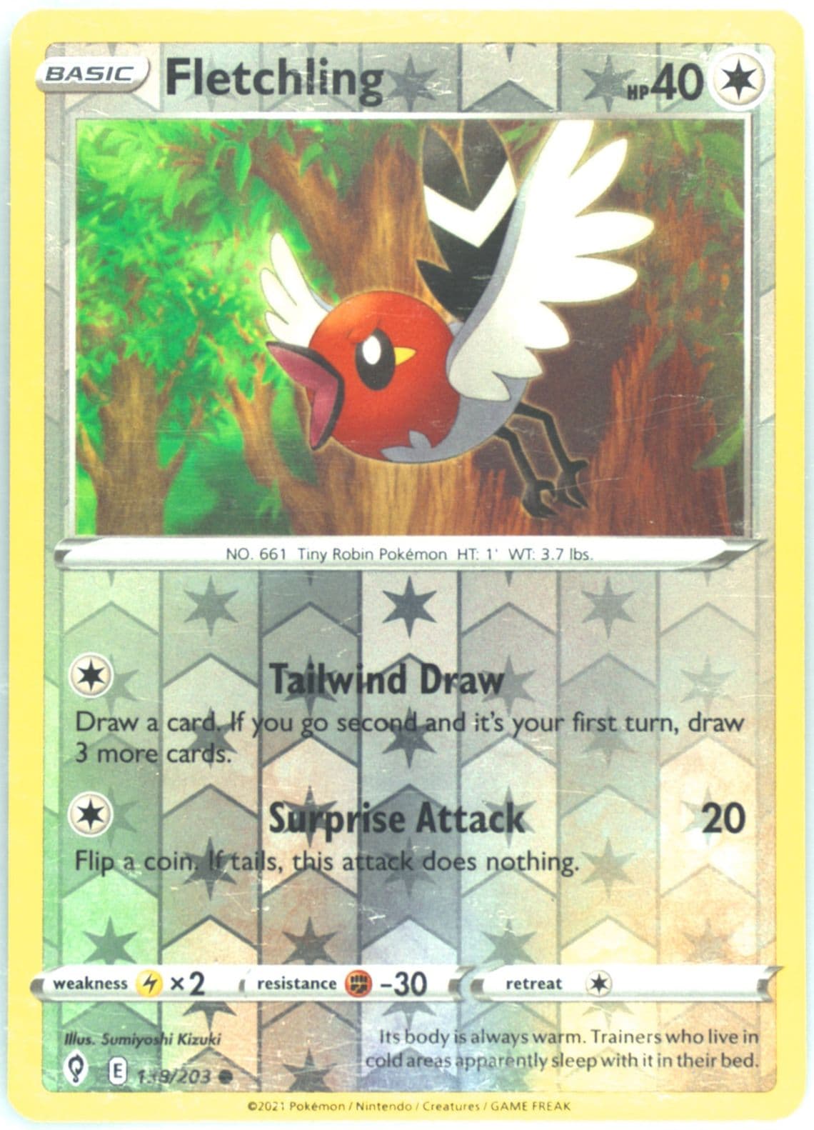 Fletchling-Reverse Foil (138) 2021 Pokemon Sword & Shield Evolving Skies