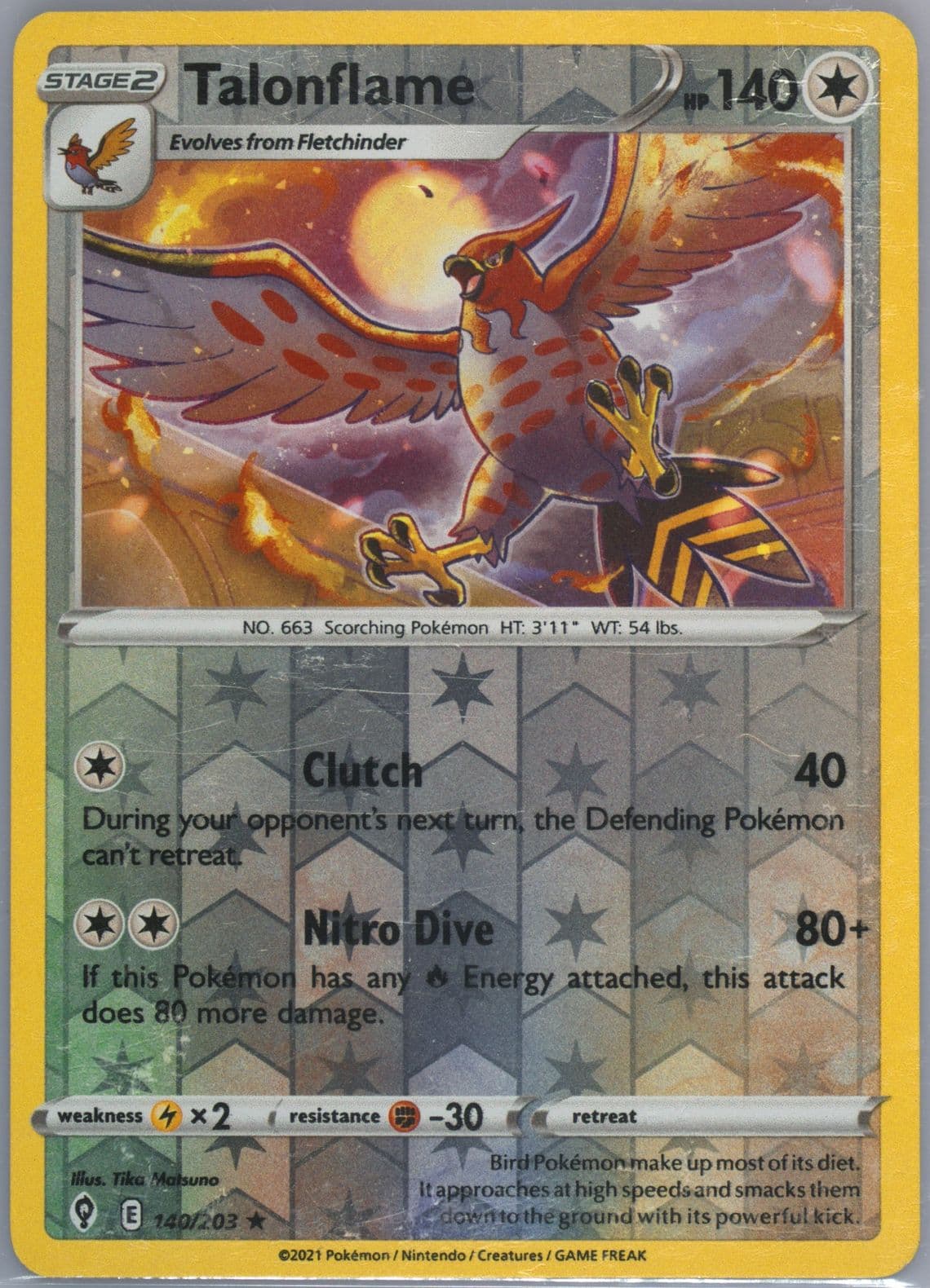 Talonflame-Reverse Foil (140) 2021 Pokemon Sword & Shield Evolving Skies