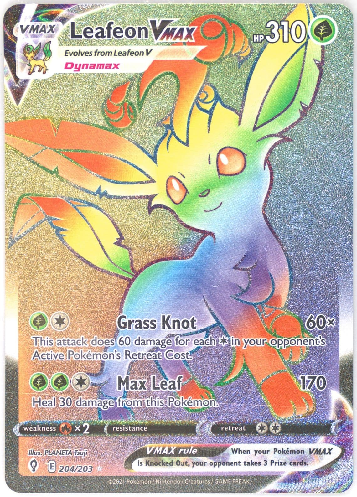 Full Art/Leafeon Vmax Secret (204) 2021 Pokemon Sword & Shield Evolving Skies
