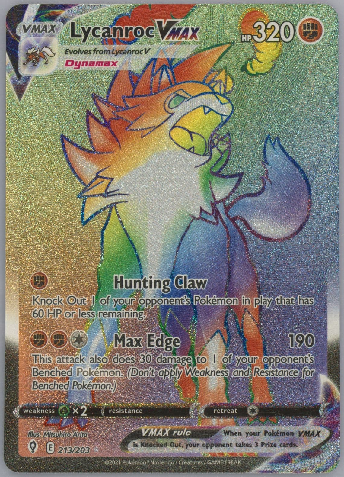 Full Art/Lycanroc Vmax Secret (213) 2021 Pokemon Sword & Shield Evolving Skies