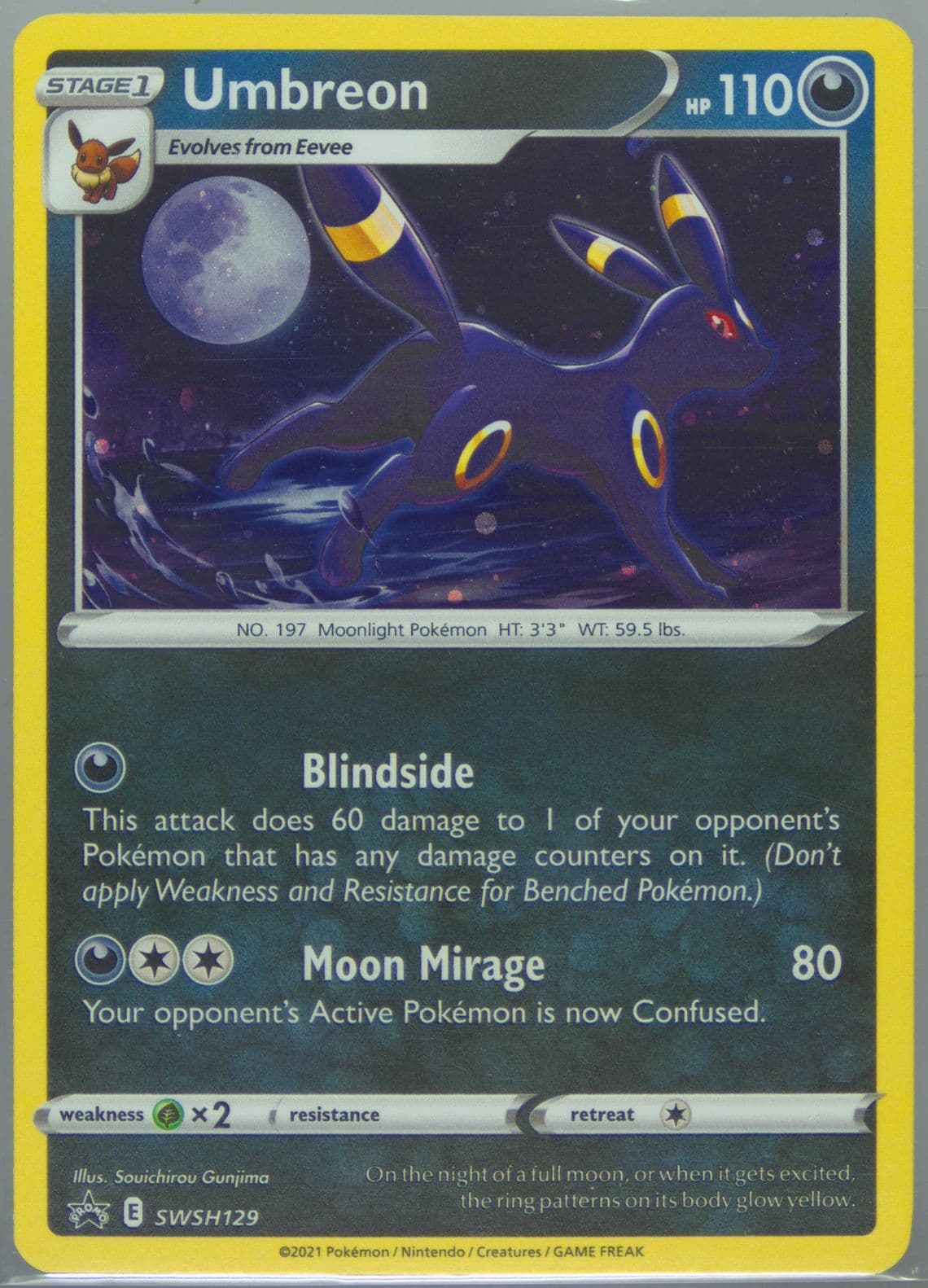 Umbreon-Holo Evolving Skies Three Pack Blisters (129) 2021 Pokemon Swsh Black Star Promo