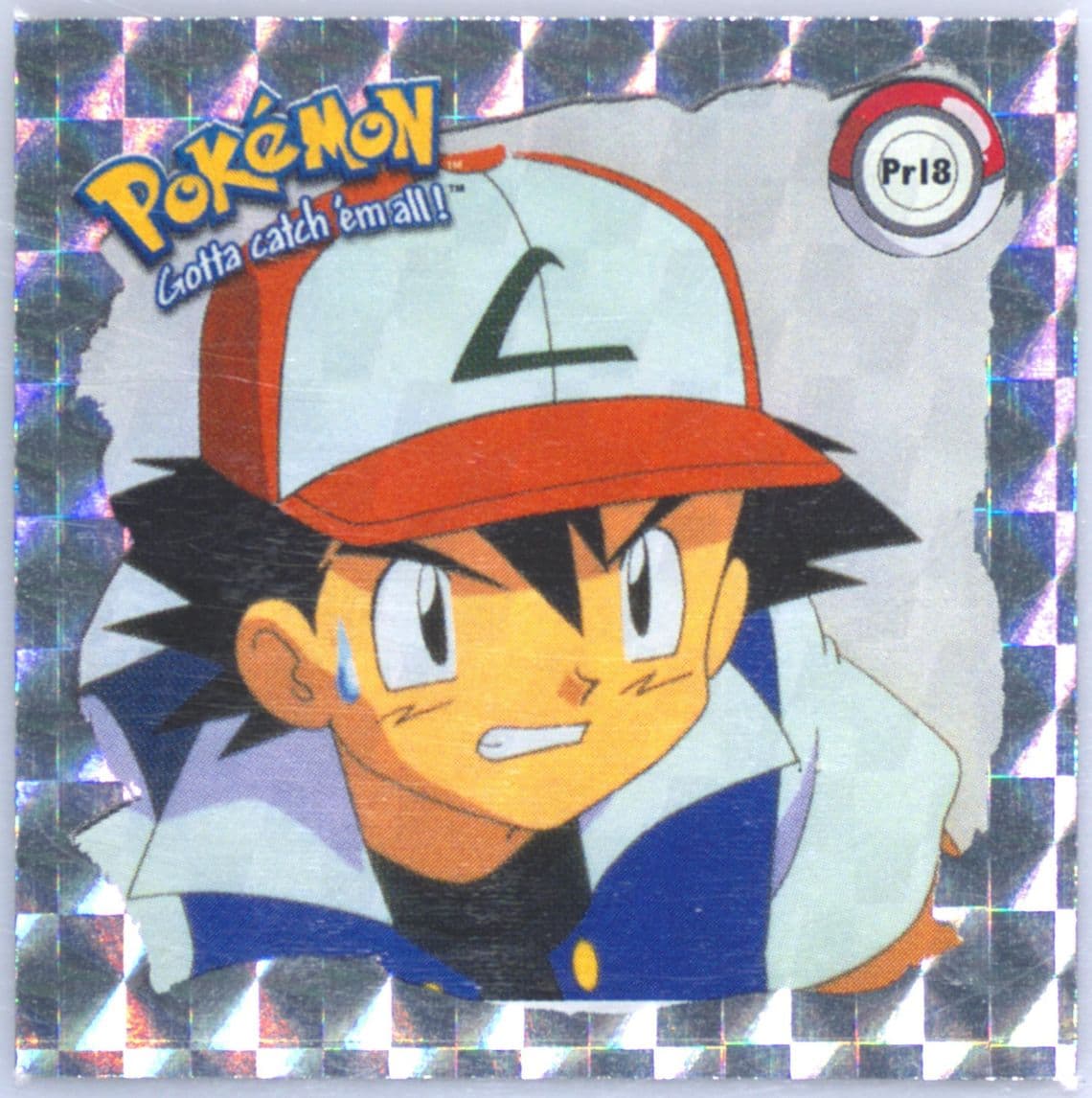 Ash (PR18) 1999 Pokemon Stickers Series 1 Bonus Prism Stickers