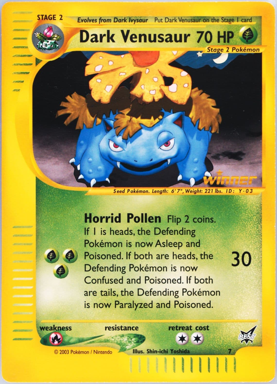 Dark Venusaur Winner-Jumbo (7) 2003 Pokemon Best of Game Promo