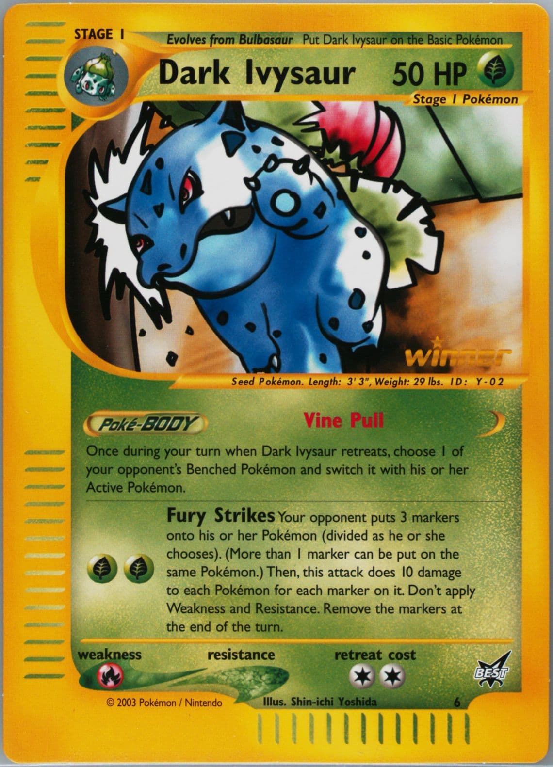 Dark Ivysaur Winner-Jumbo (6) 2003 Pokemon Best of Game Promo
