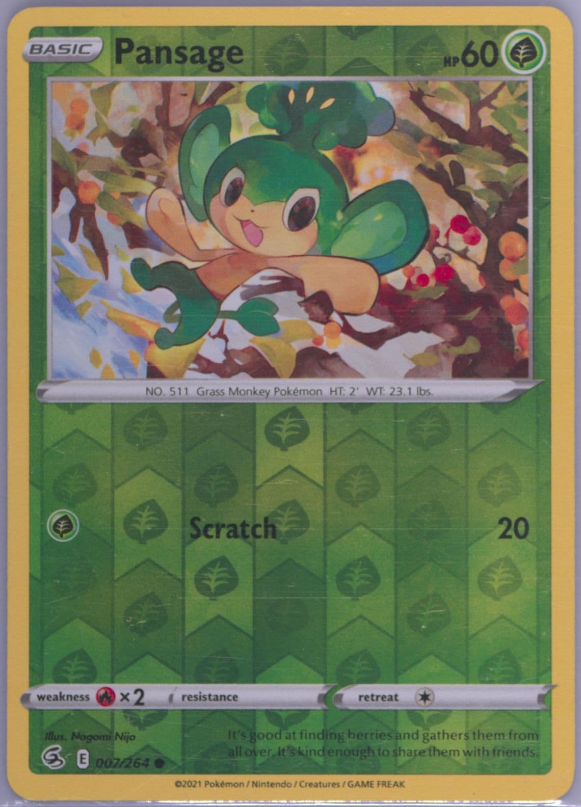 Pansage-Reverse Foil (007) 2021 Pokemon Sword & Shield Fusion Strike