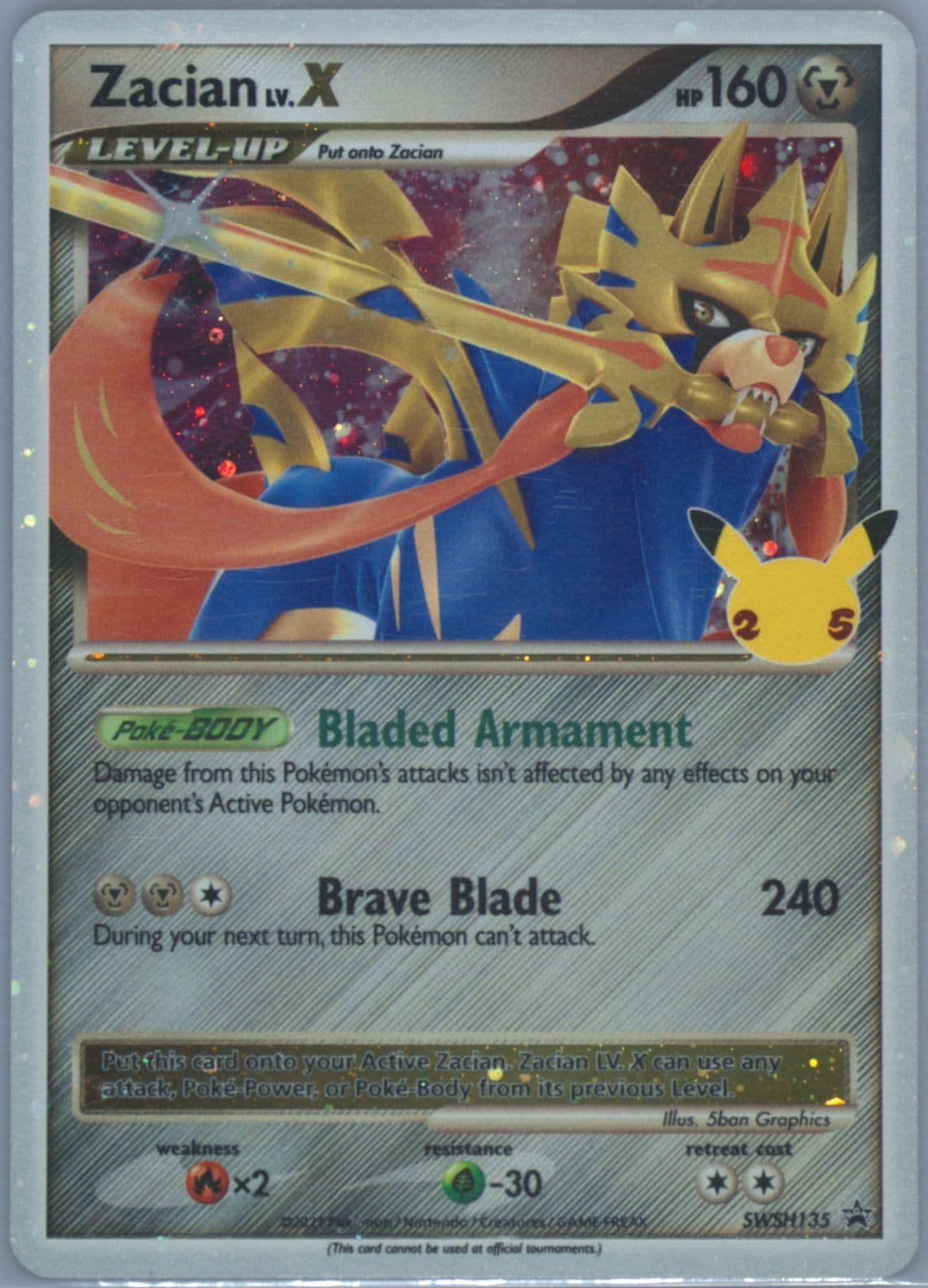 Zacian LV.X-Holo Celebrations Collection (135) 2021 Pokemon Swsh Black Star Promo