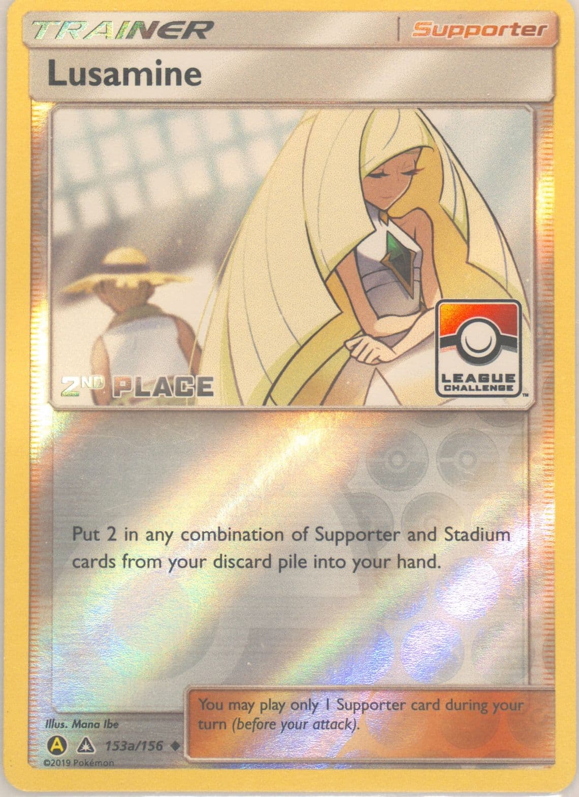 Lusamine-Reverse Foil 2019 Yellow A Alternate Art 2nd Place Pokemon League (153a) 2018 Pokemon Sun & Moon Ultra Prism