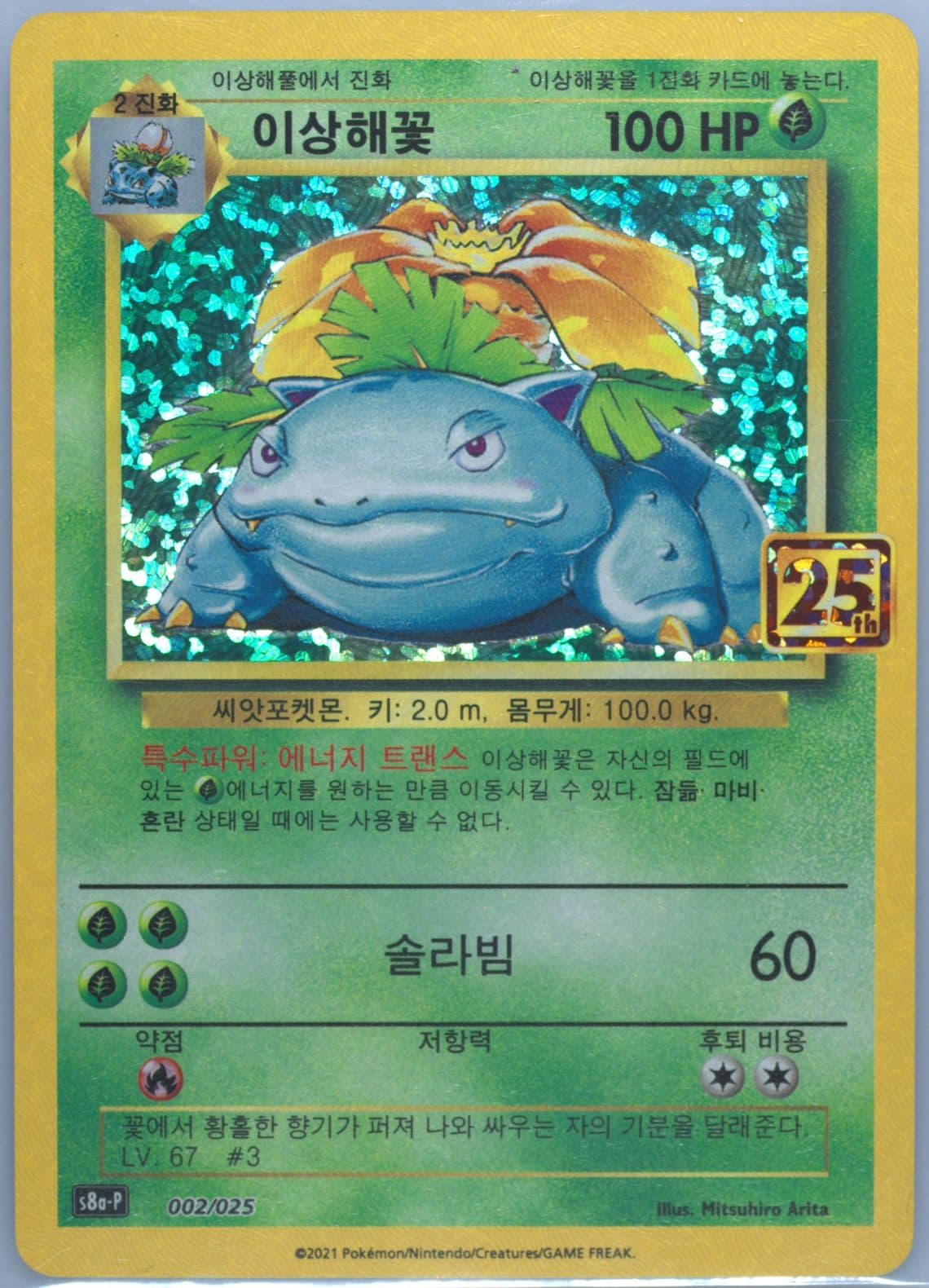 Venusaur-Holo (002) 2021 Pokemon Korean Promo Card Pack 25th Anniversary