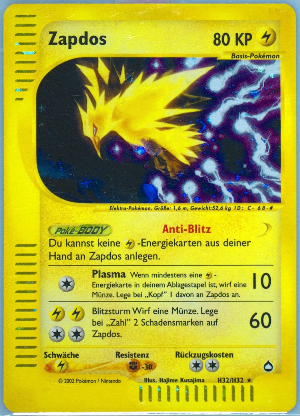 Zapdos-Holo German (H32) 2003 Pokemon Aquapolis