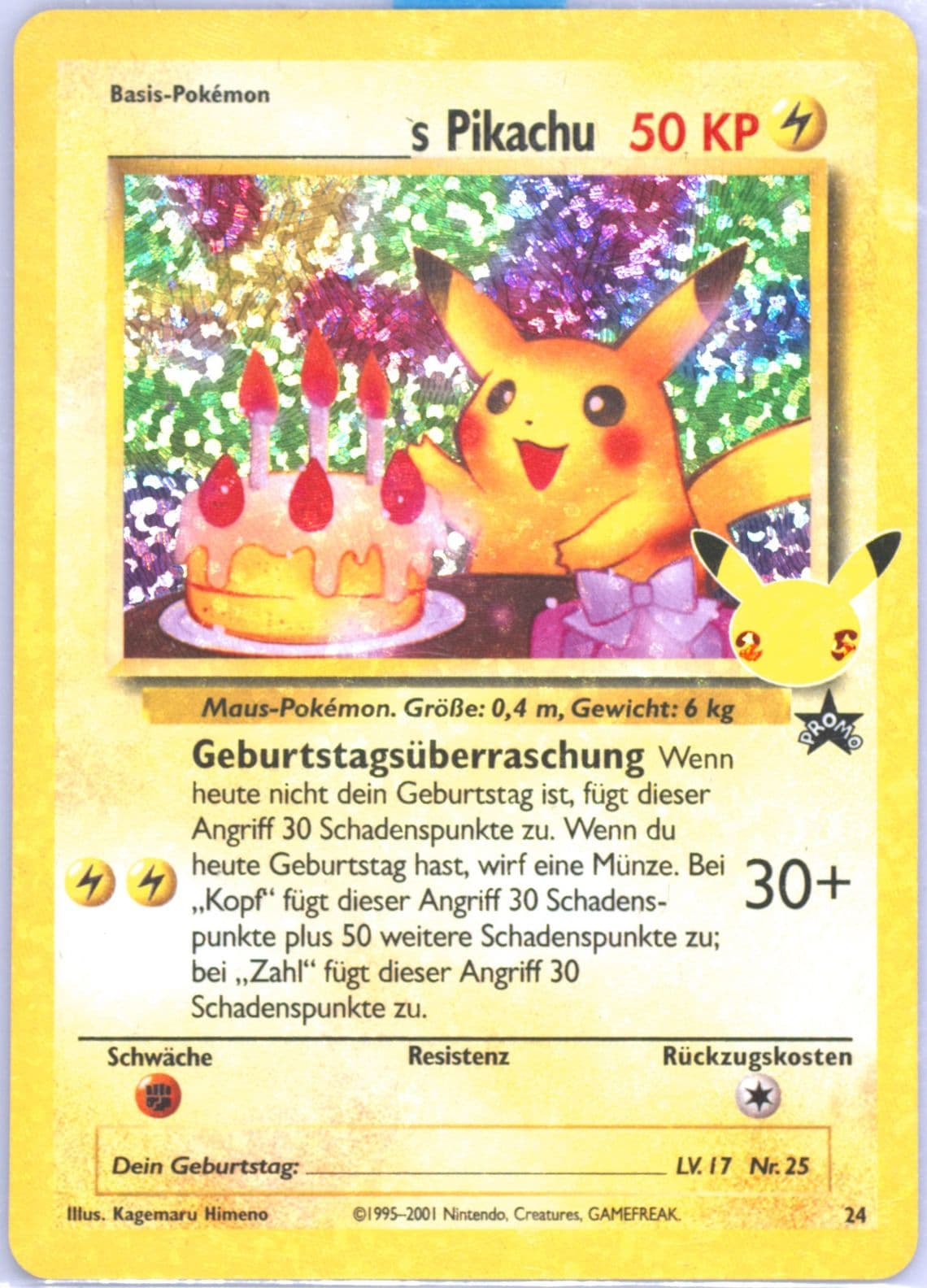 Birthday Pikachu-Holo German (24) 2021 Pokemon Celebrations Classic Collection