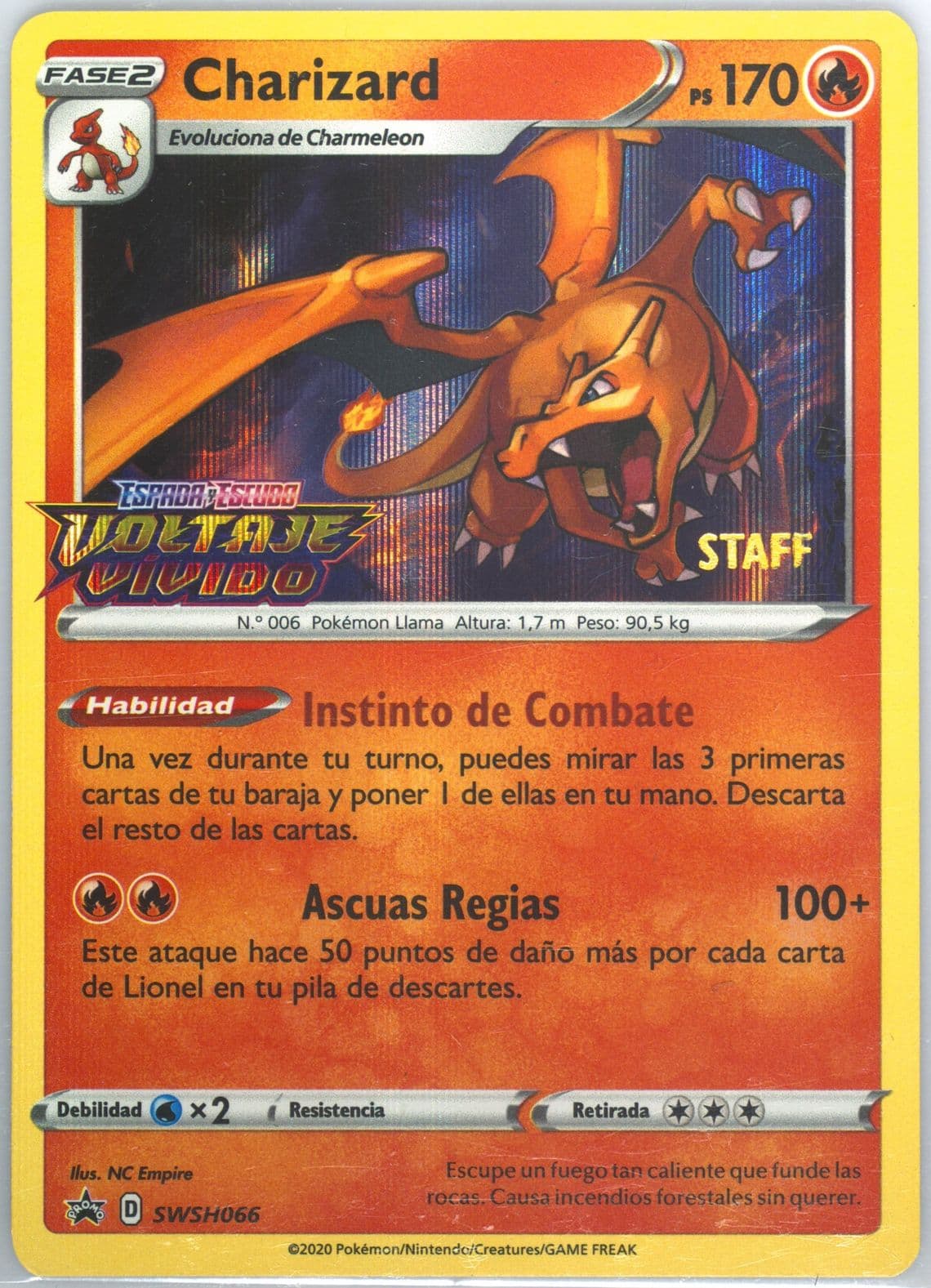 Charizard-Holo Prerelease-Staff-Spanish (066) 2020 Pokemon Swsh Black Star Promo