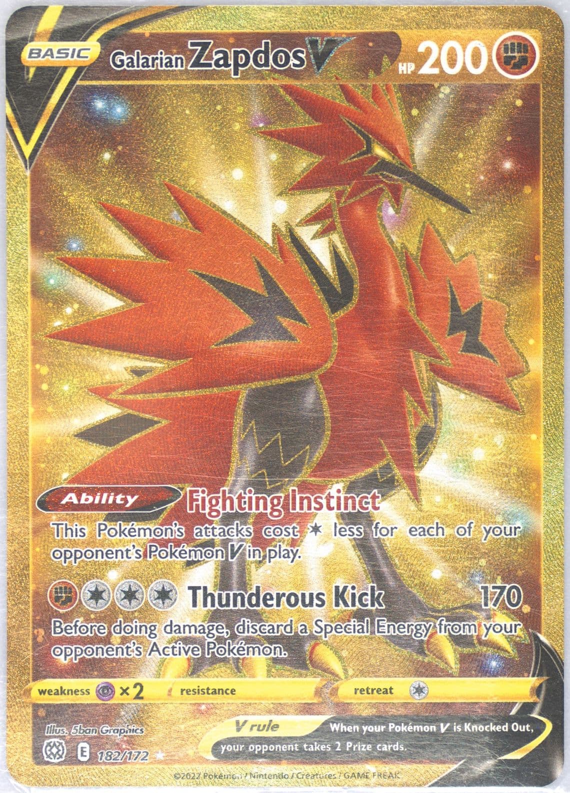 Full Art/Galarian Zapdos V Secret (182) 2022 Pokemon Sword & Shield Brilliant Stars