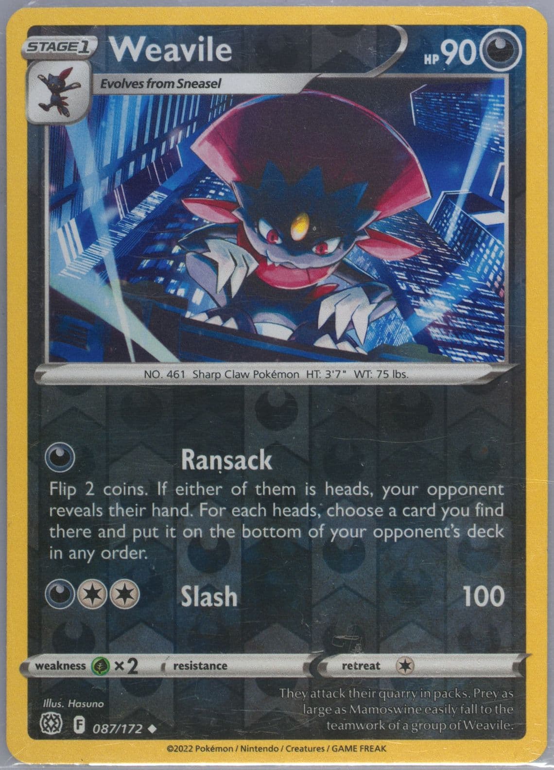 Weavile-Reverse Foil (087) 2022 Pokemon Sword & Shield Brilliant Stars