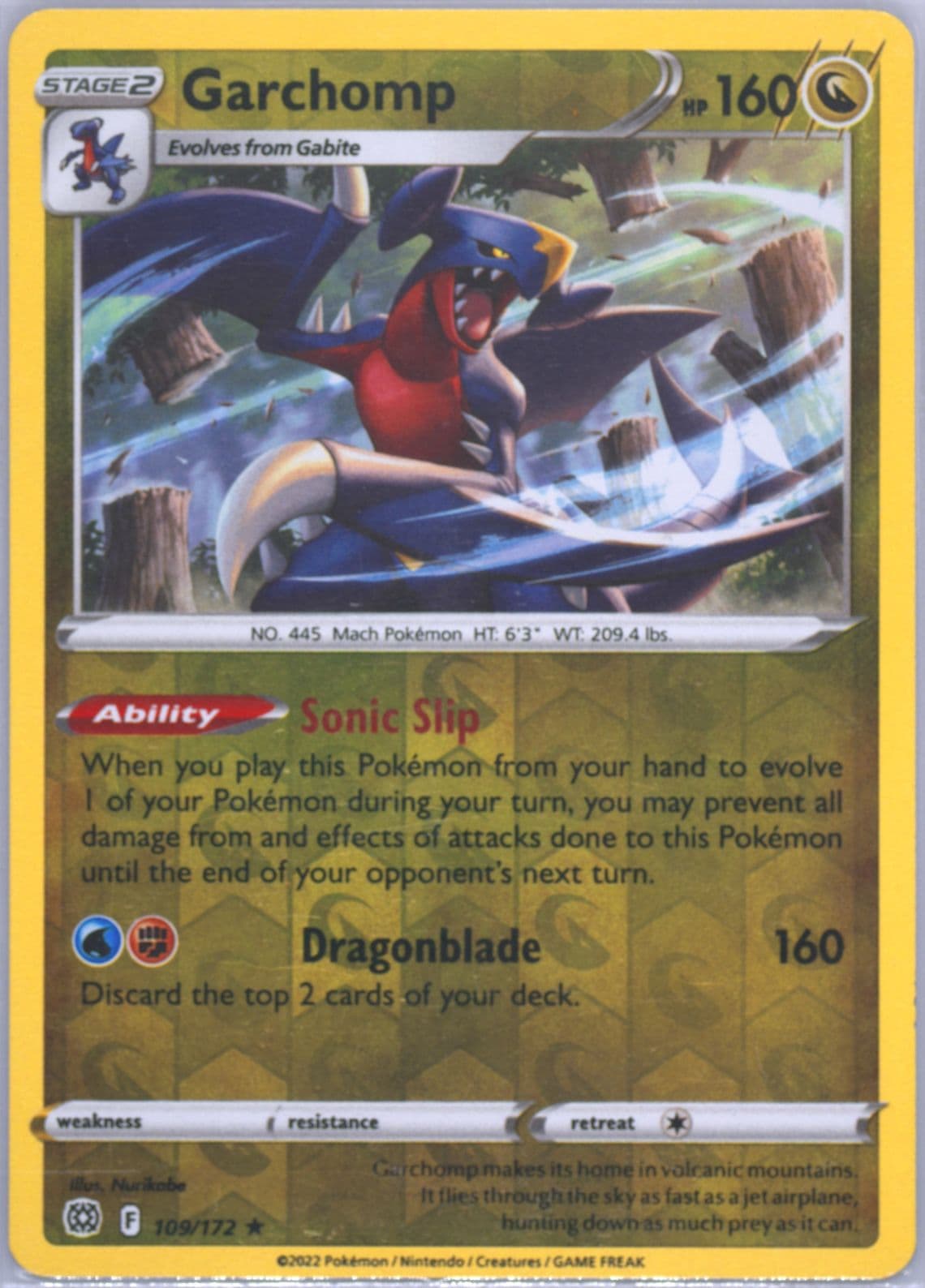 Garchomp-Reverse Foil (109) 2022 Pokemon Sword & Shield Brilliant Stars