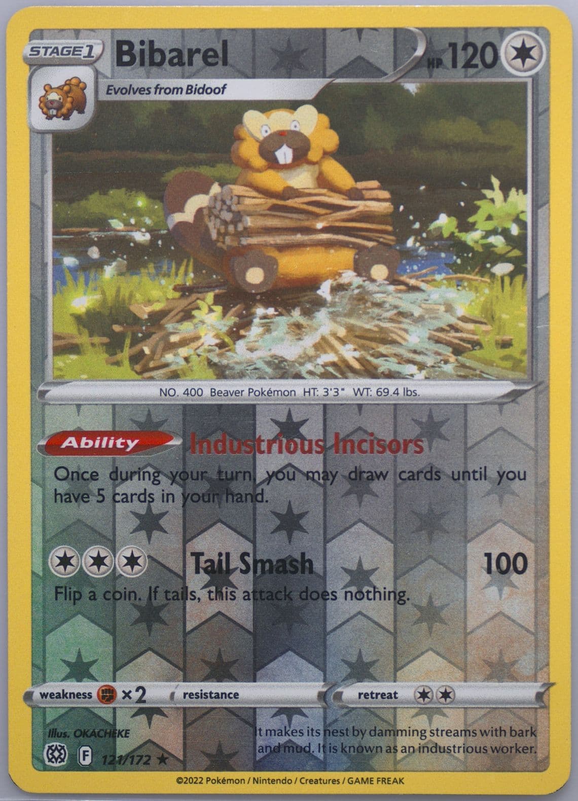 Bibarel-Reverse Foil (121) 2022 Pokemon Sword & Shield Brilliant Stars
