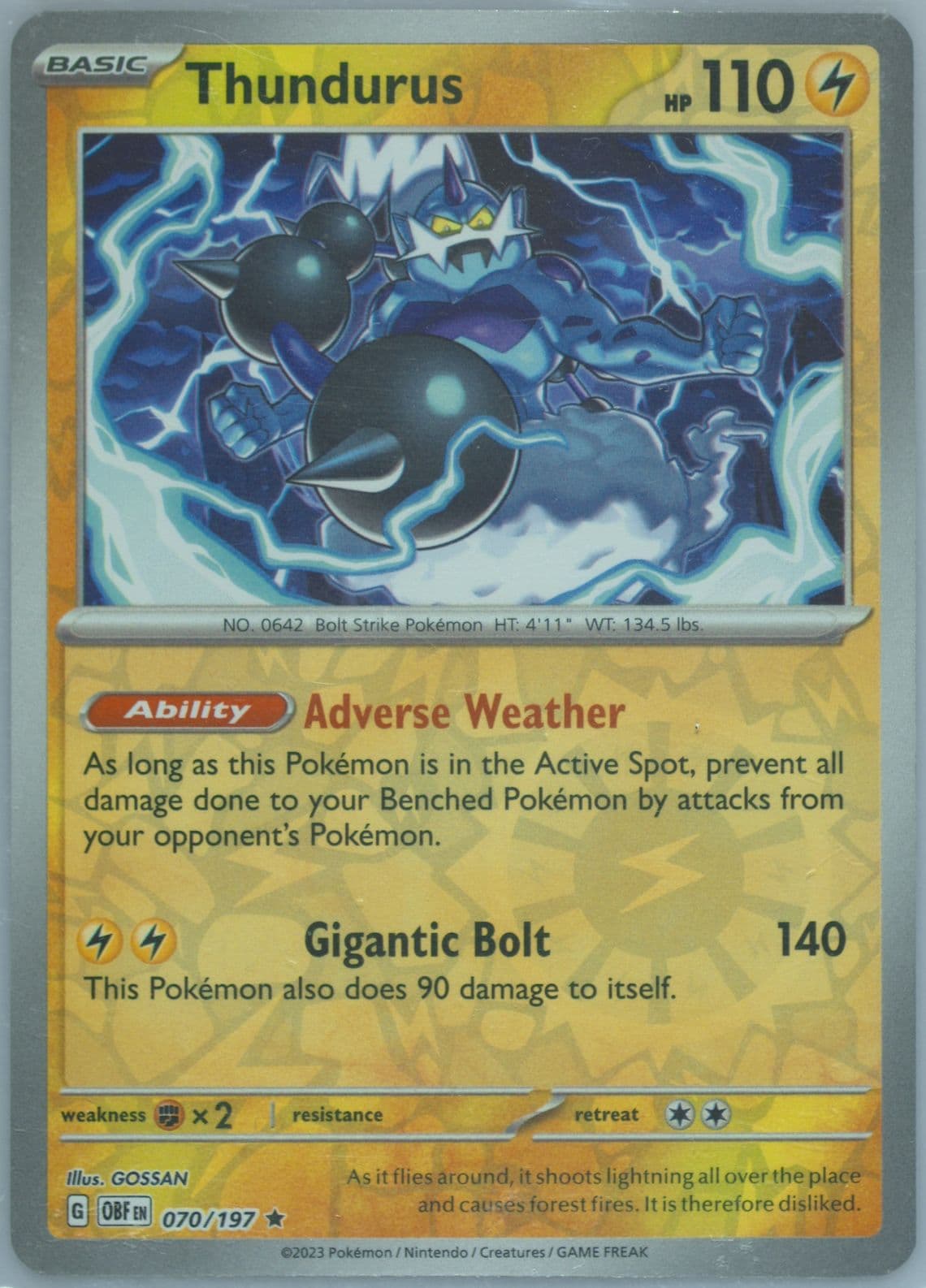 Thundurus Reverse Holo (070) 2023 Pokemon Obf EN-Obsidian Flames