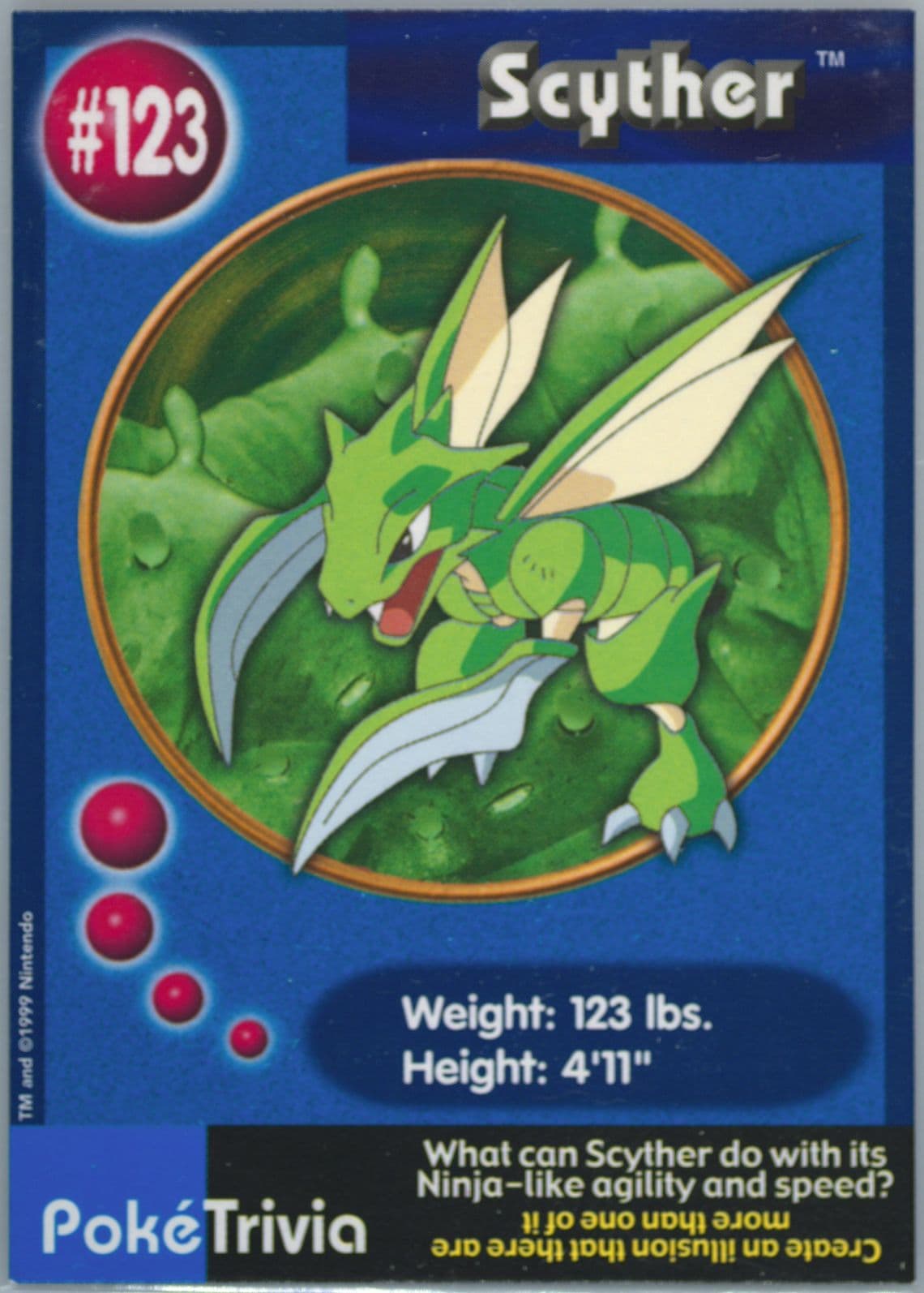 Scyther (123) 1999 Pokemon Burger King