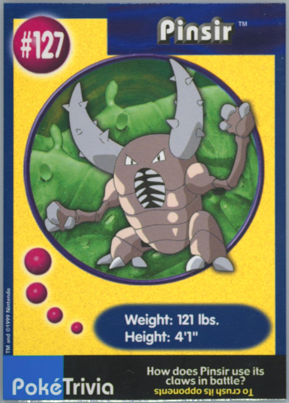 Pinsir (127) 1999 Pokemon Burger King